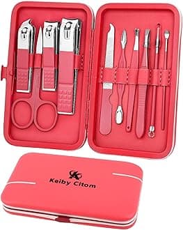 Manicure Set 10pcs Professional Nail Clippers Kit Pedicure Care Tools-Stainless Steel Grooming Tools for Travel (Sakura Pink)