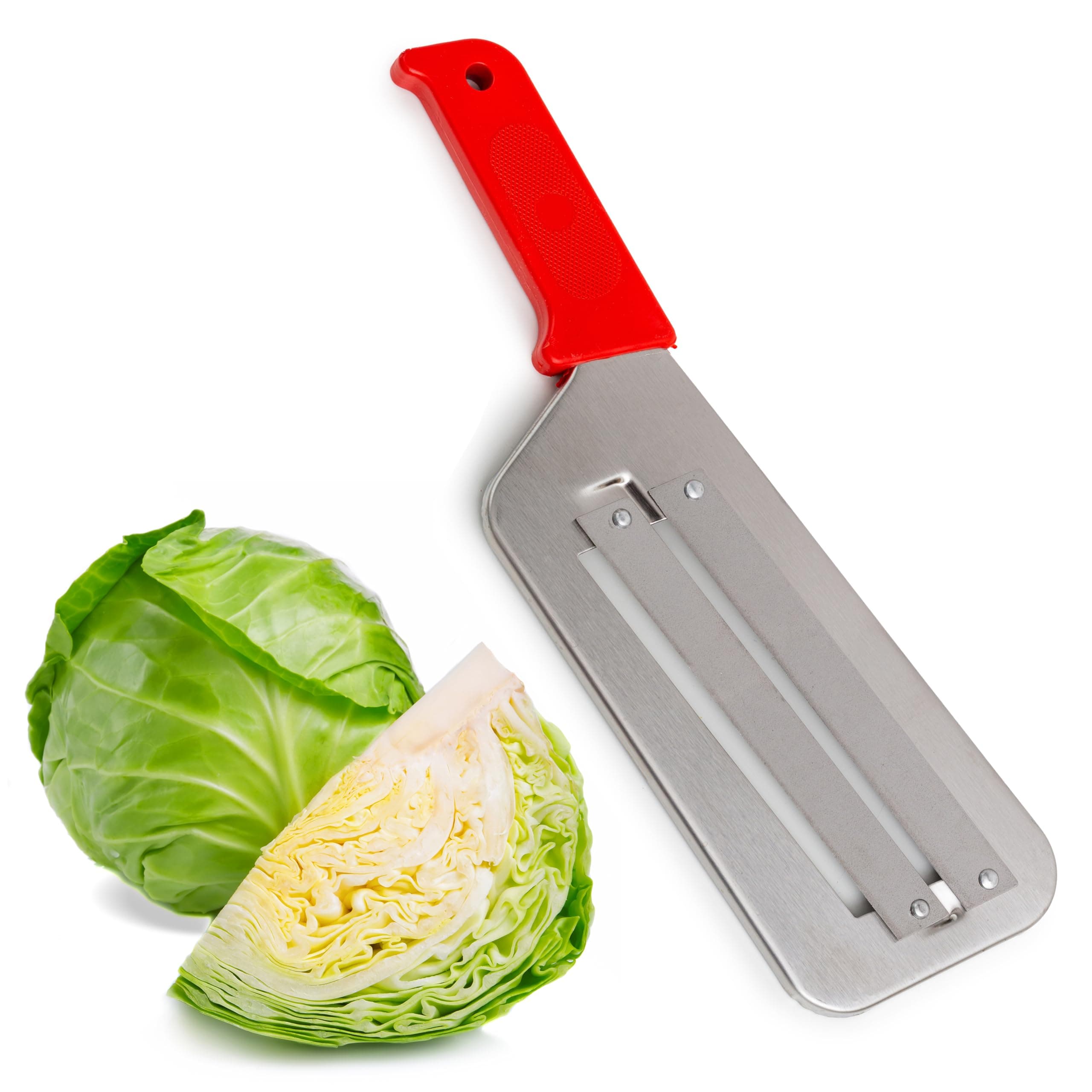 Sponsored Ad – Cabbage Knife Slicer Shredder for Sauerkraut and Coleslaw - Stainless Steel Chopper With Two Sharp Blades, Plastic Handle (Red)