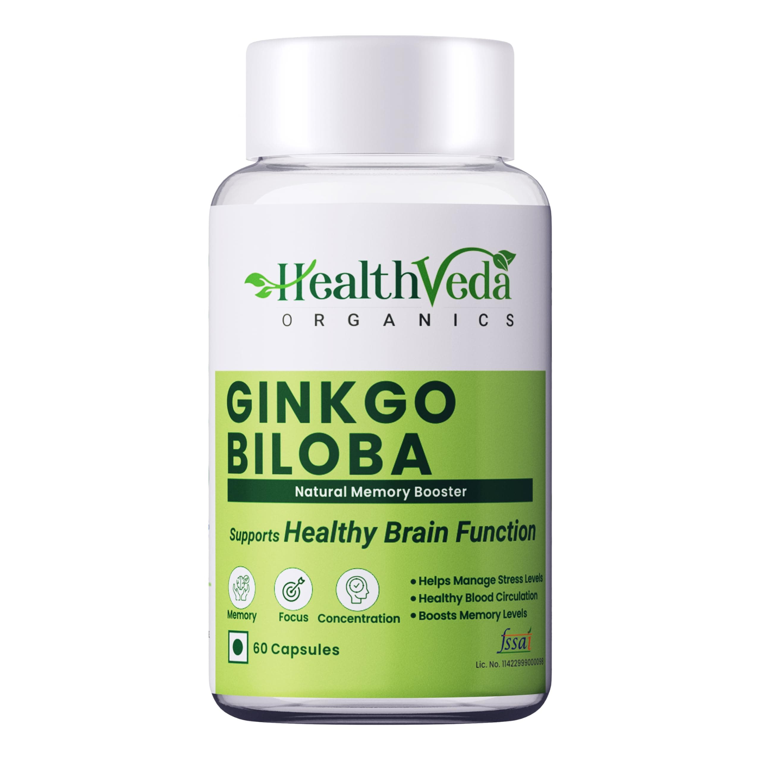 - HEALTH VEDA ORGANICS PRIVATE LIMITED Ginkgo Biloba 120 mg | 60 Veg Capsules | Supports Better Concentration & Memory | For both Men & Women