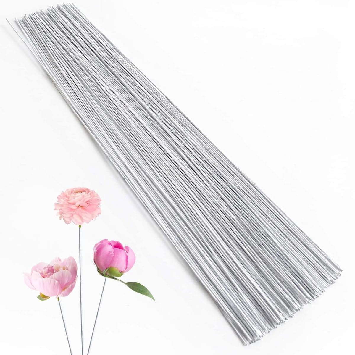 Omkraft - Floral Stem Wire for Flower Making – Flexible & Sturdy Craft - Paper Wrapped/Coated for Bouquets, Wreaths, DIY Décor & Artificial Flowers - White Color - Gauge 24 - Pack of 100