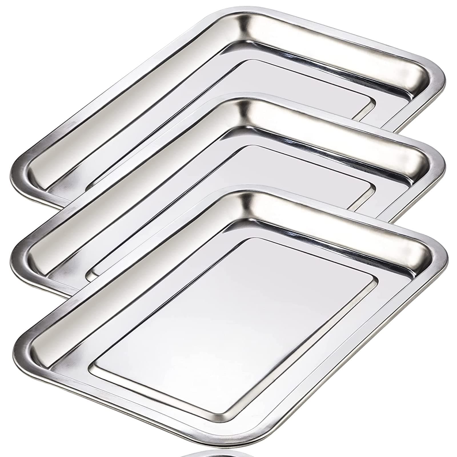 Dental Tray - Lyuxzad 3 Pack Stainless Steel Trays 12.6" X 10.6" X 0.8" Flat Tray for Dental Piercing Lab Instrument Kitchen Baking Pet Bathroom Tools (3pcs)