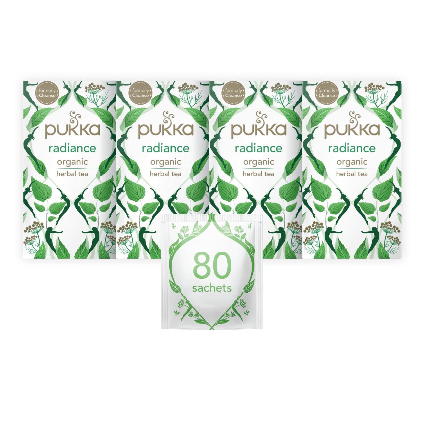 Radiance Organic Herbal Tea Box | Fennel, Aloe Vera, Peppermint, Dandelion and Nettle Tea | Perfect For An Inner Glow | Caffeine Free | 4 Packs | 80 Plant Based Biodegradable Tea Bags