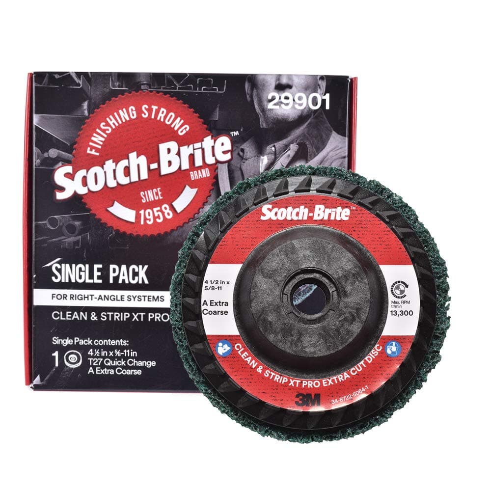 3M Scotch-Brite Clean and Strip XT Pro Extra Cut Disc, XC-DC, A/O Extra Coarse, Green, 4-1/2 in x 5/8 in-11, Type 27, Pack of 1, Heavy Duty Metal Stripper Disc, Aluminum Oxide