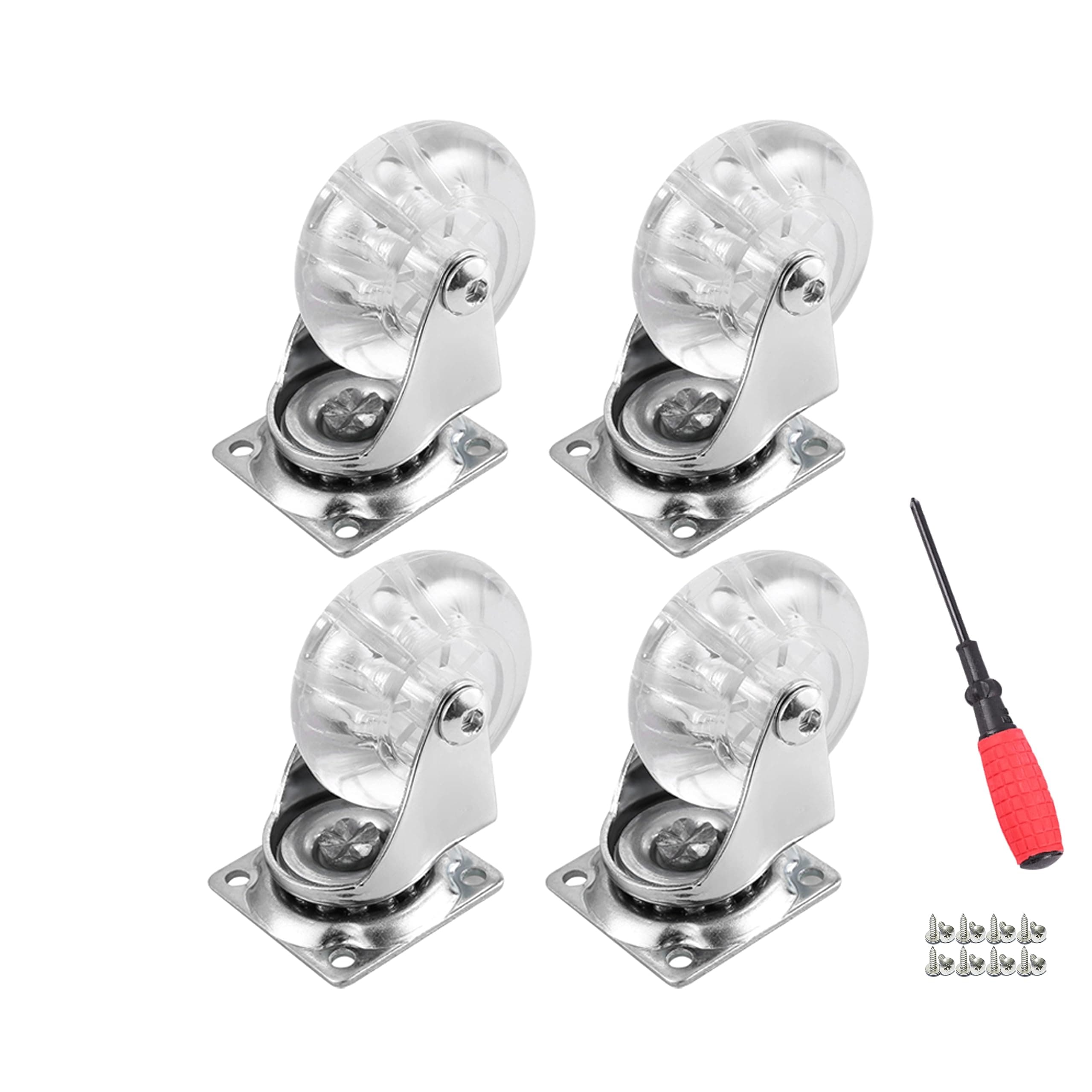 4 Pack Swivel Caster Wheels for Furniture, 2 Inch Heavy Duty Castor Wheels, Crystal Clear Polyurethane Rolling Castors with 360 Degree Plate for Cabinet,Ottoman,Bench (Not for Chair Legs)