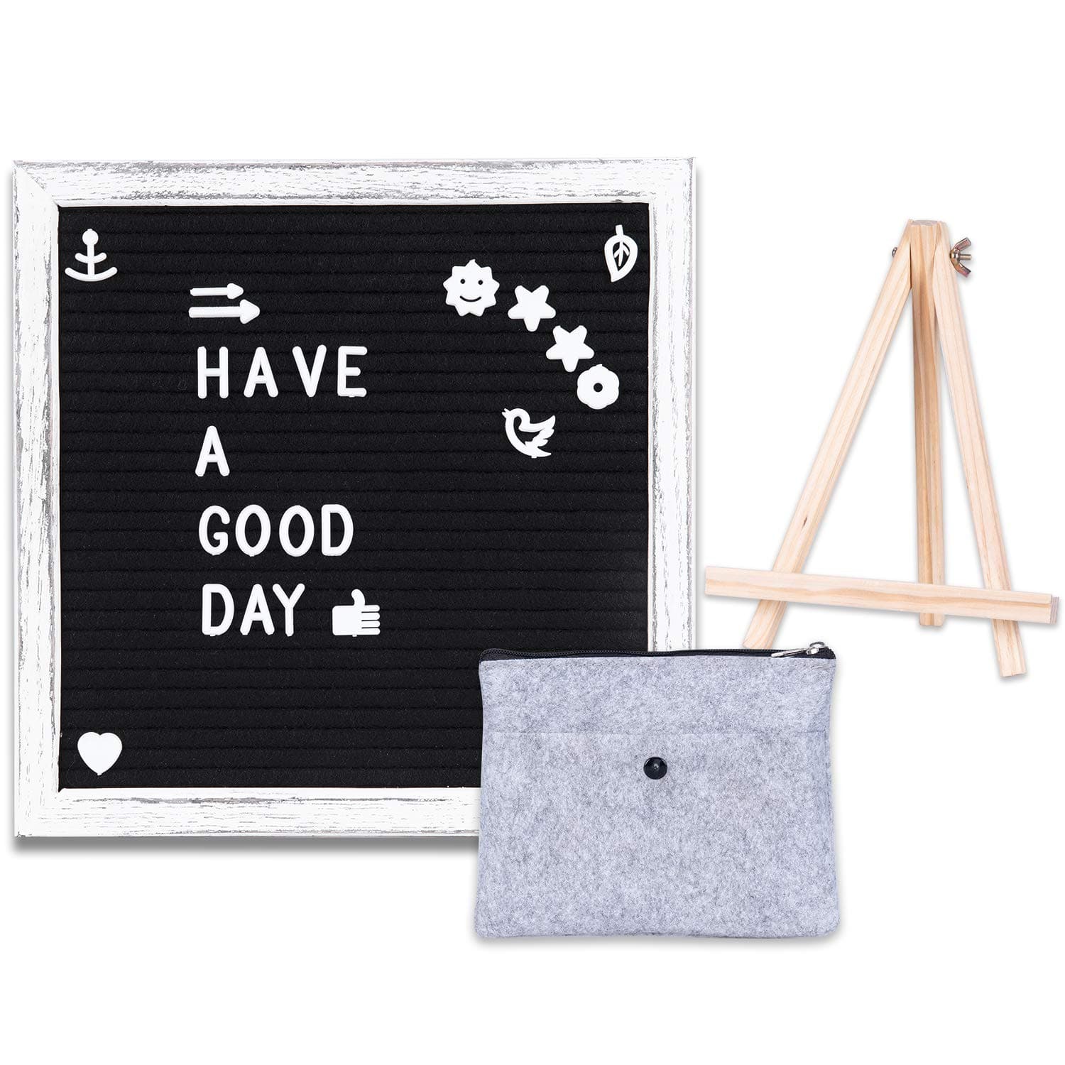 Felt Letter Board Message Sign - 10"x10" Changeable Letter Boards with Wooden Stand，Message Board Include 480 Pre-Cut White Plastic Characters by XIKI
