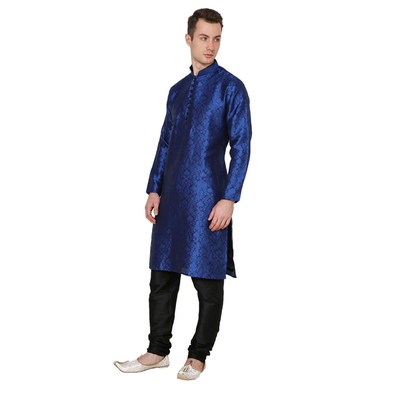 Indian Bollywood Wear Men's Royal Blue Kurta Pajama Set Cultural Dress