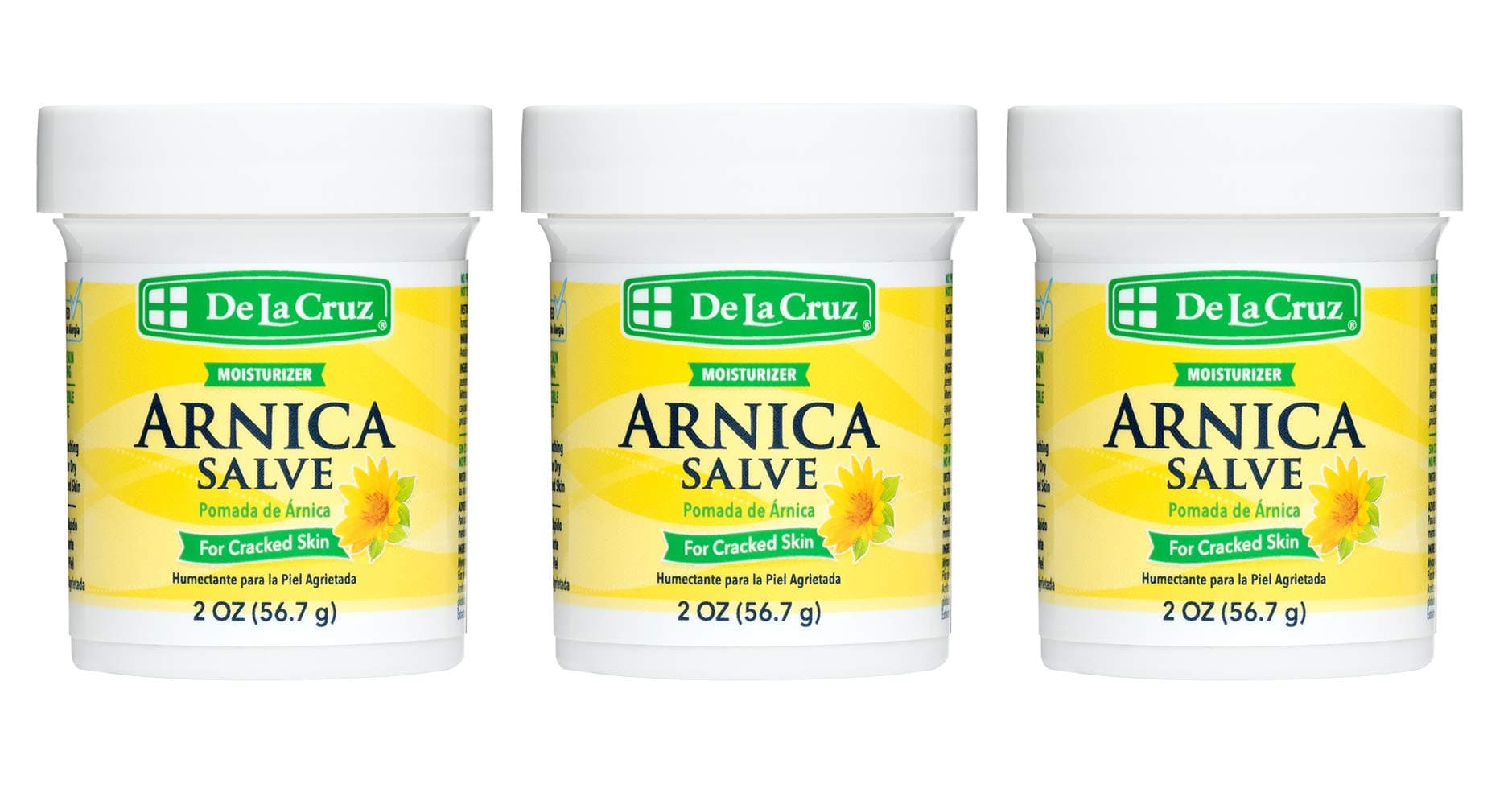 De La Cruz Arnica Salve - Foot Cream for Dry Cracked Heels and Feet - Moisturizing Hand Salve for Dried Hands - 24 Hour Moisture Foot Cream for Dry Cracked Feet and Rough Skin - 2 OZ (3 Jars)