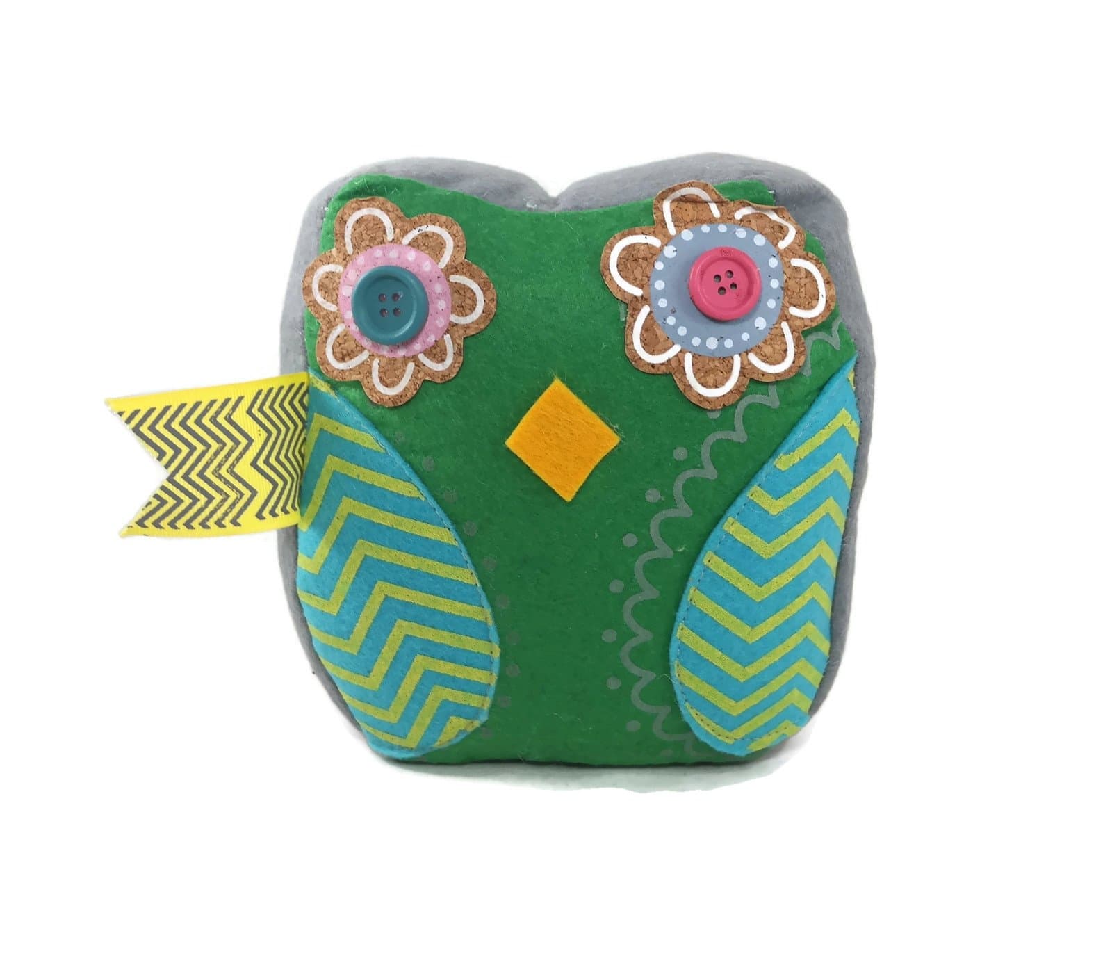 DeMasa Owl Flower Patterned Fabric Weighted Door Stop Doorstopper (Green)