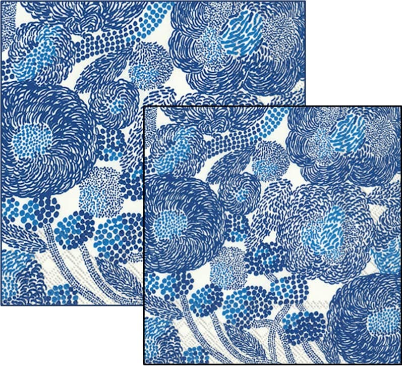 Marimekko | "Mynsteri" Cream/Blue | 40pc Paper Napkin Set | Cocktail & Lunch Sizes | 20pc Cocktail Napkins & 20pc Lunch Napkins | One Package Each | Made in Germany by IHR