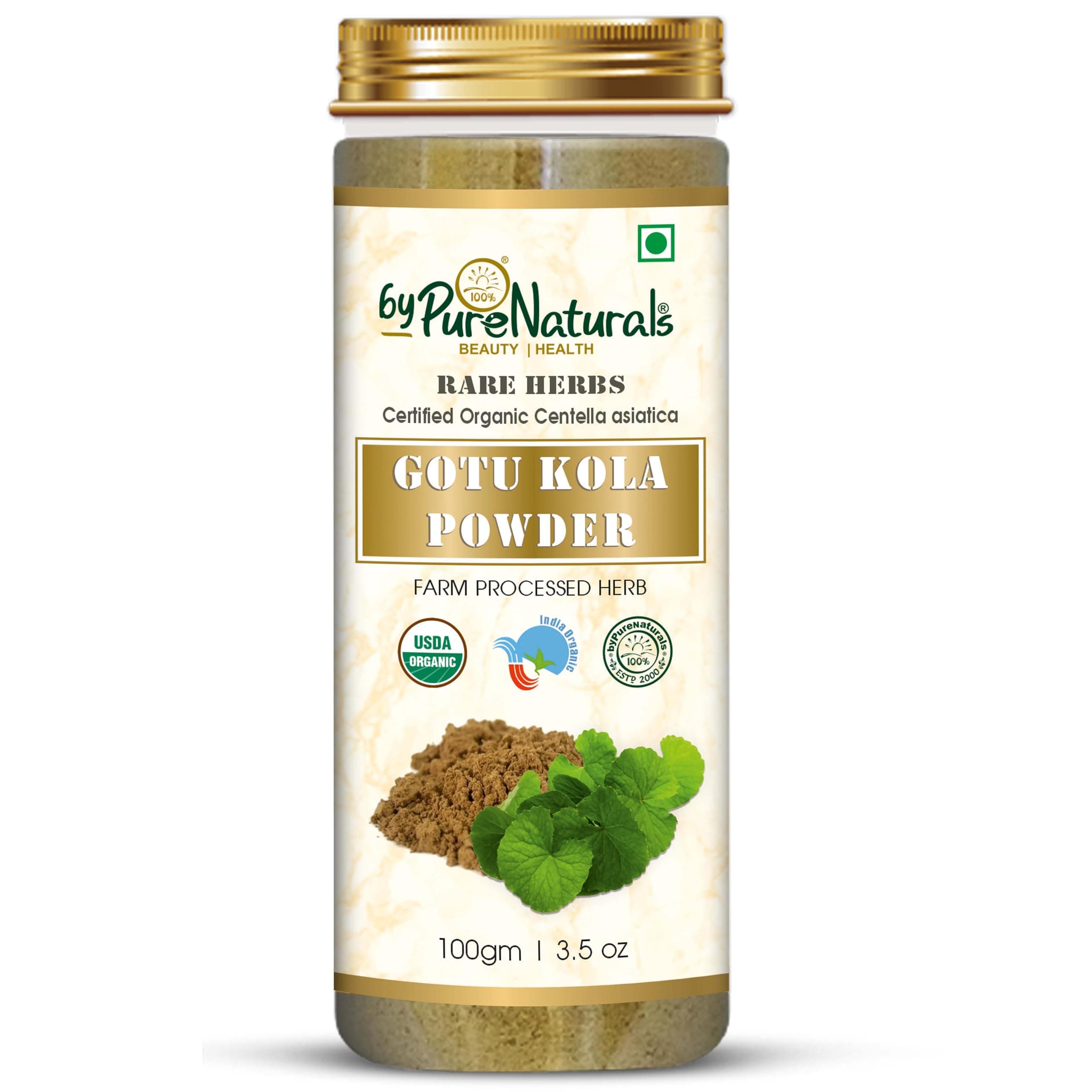 - byPureNaturals 100% Natural Herbal Organic Gotu Kola Powder (Centella Asiatica), 100gm – Pure Herbal Powder for Skin Care, Anti-Aging, Wound Healing | Organic Centella Powder for Face Masks