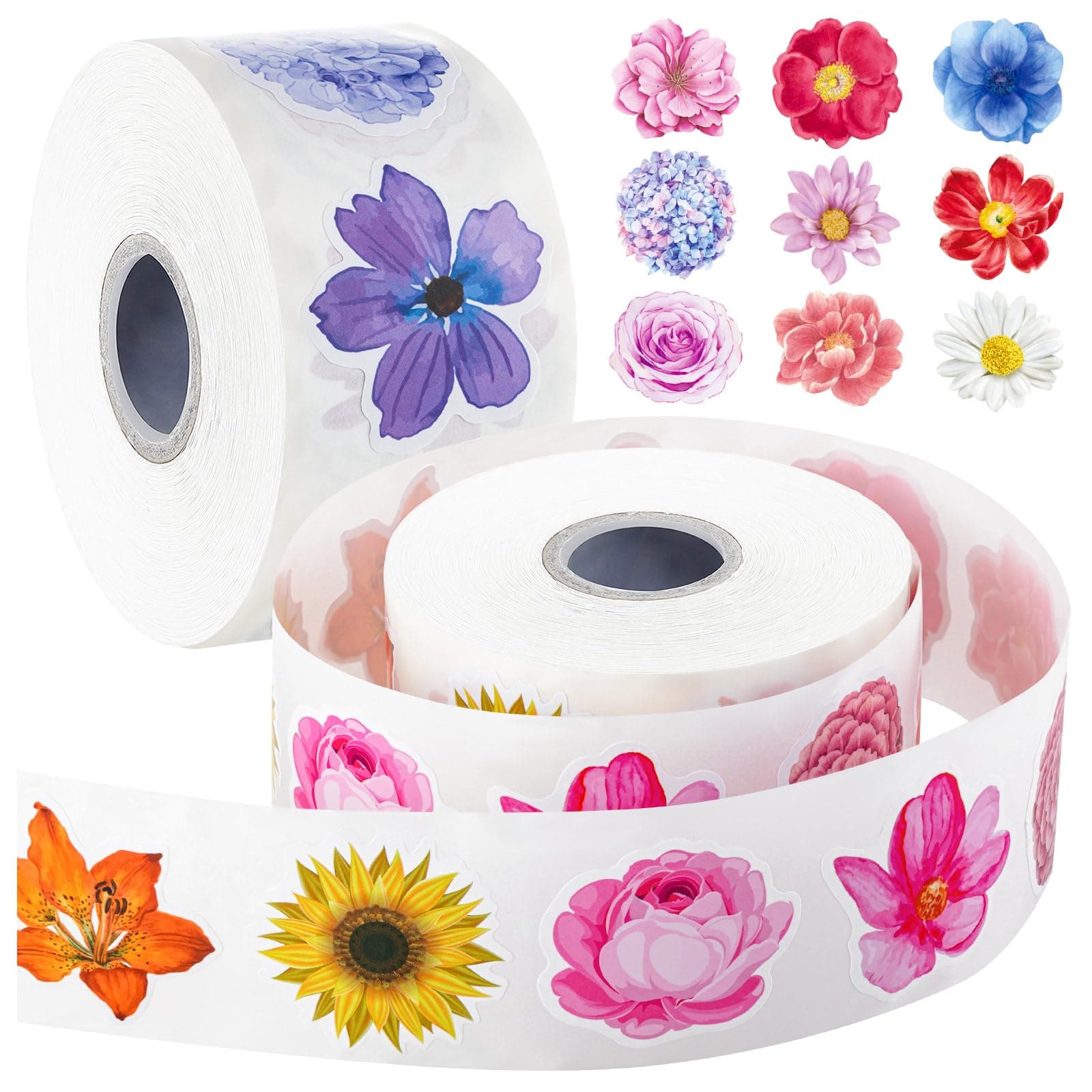 1200Pcs Flower Stickers, Flower Stickers Roll for Kids, Flower Roll Sticker for Scrapbooks, Water Bottle, Present Boxes Decorations(16 Styles)