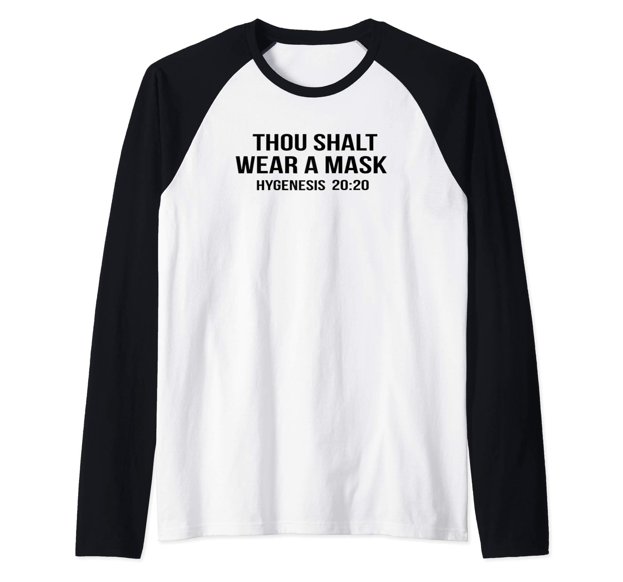 THOU SHALL WEAR A MASK - HYGENESIS 20:20 - Funny Religious Raglan Baseball Tee