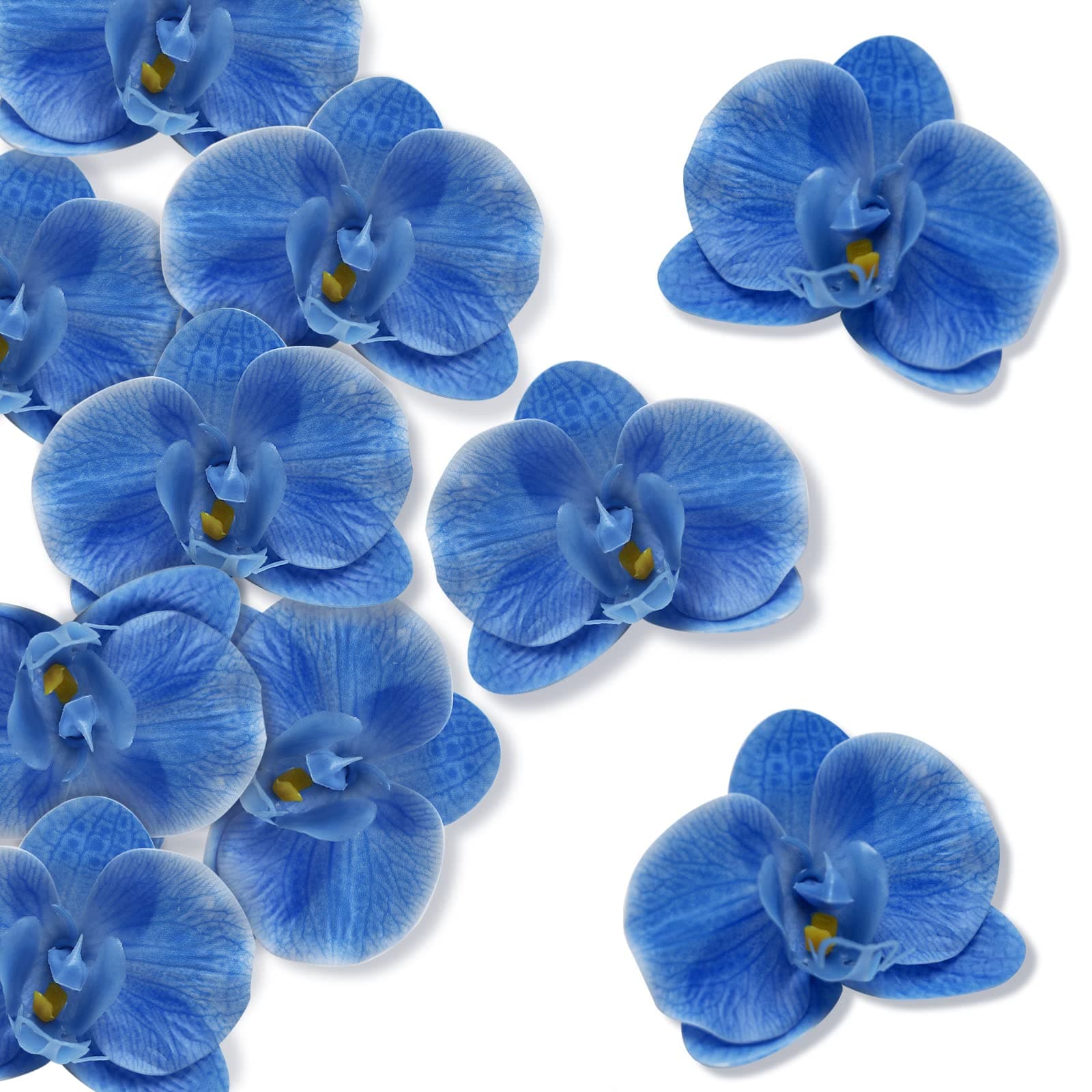 LARDUX Artificial Flower Heads - 20 PCS Fake Orchid Flowers Heads Faux Butterfly Heads for Hair Accessories Wedding Favors Cakes Decoration Wreaths - Blue