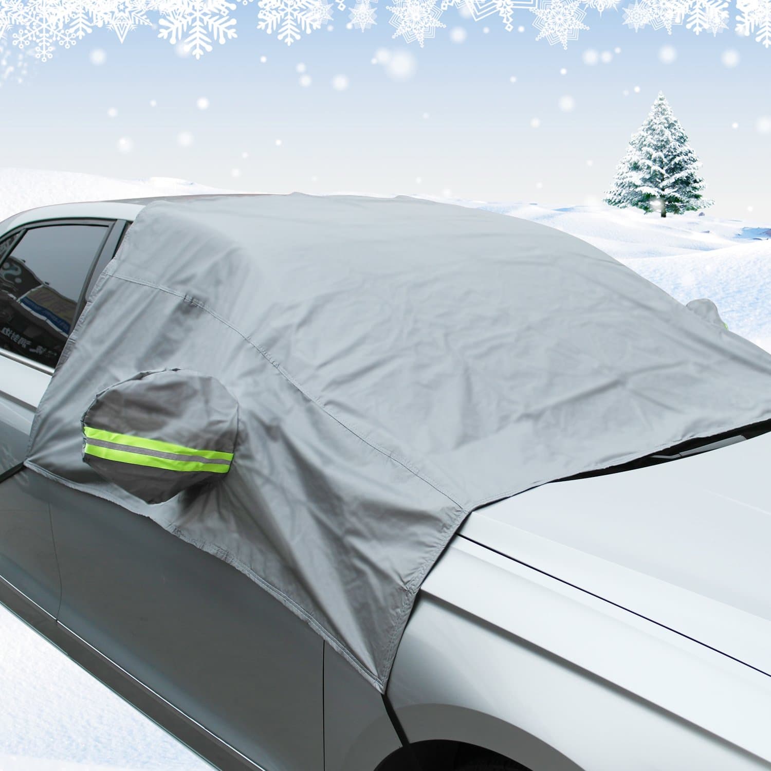 Autumn Love Winter Thickened Car Windshield Cover with Elastic and Hooks to Prevent UV Wind Rain Snow Ice Fit Most Car - Grey
