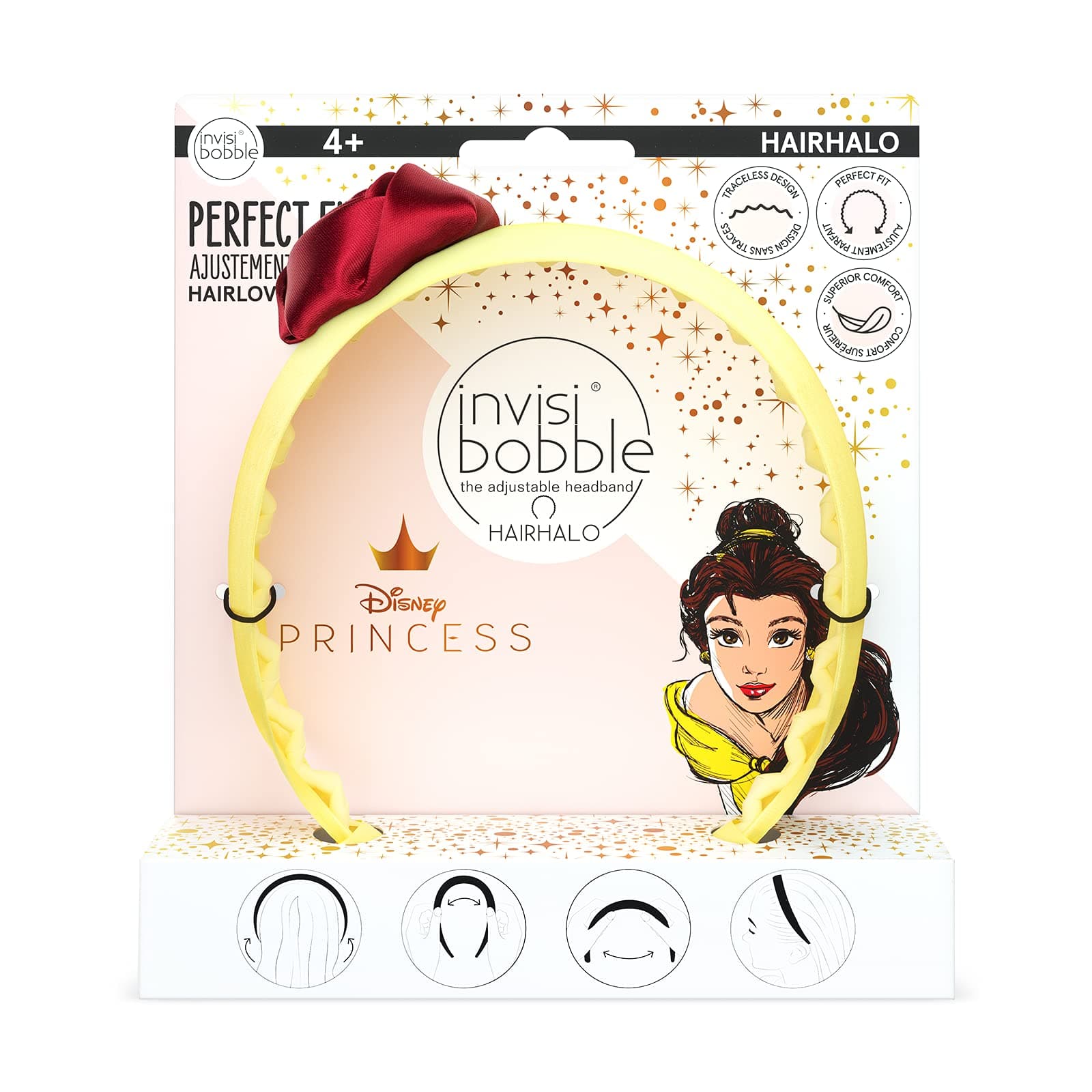 invisibobble HairHalo The Adjustable Headband – Disney Princess Belle - Hairbands Made for Everyone - Individually Adapted to the Shape of the Head and Worn All Day with No Pain or Uncomfortable Pressure