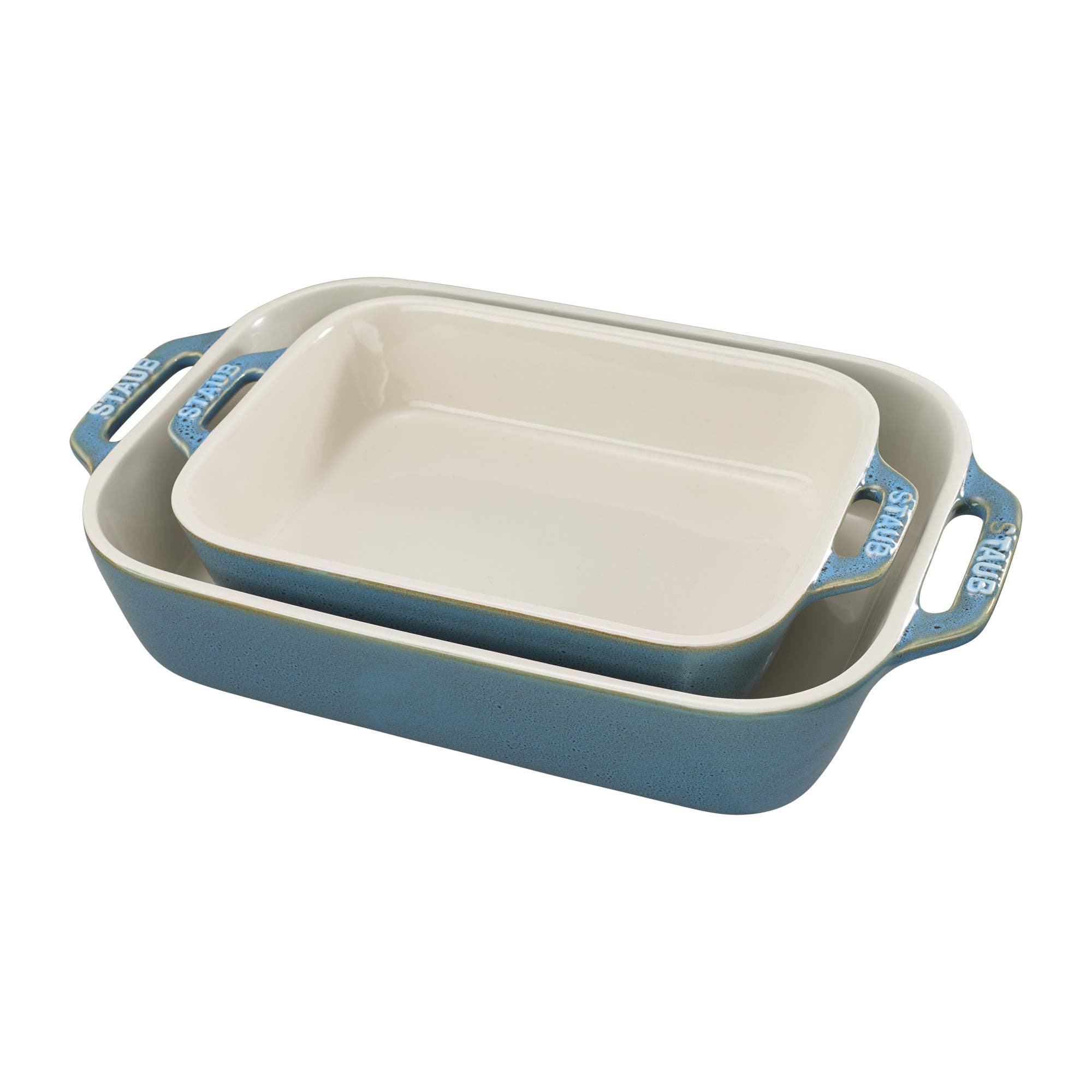 Ceramic Rectangular Baking Dish Set, Casserole Dish, 2-Piece, Rustic Turquoise