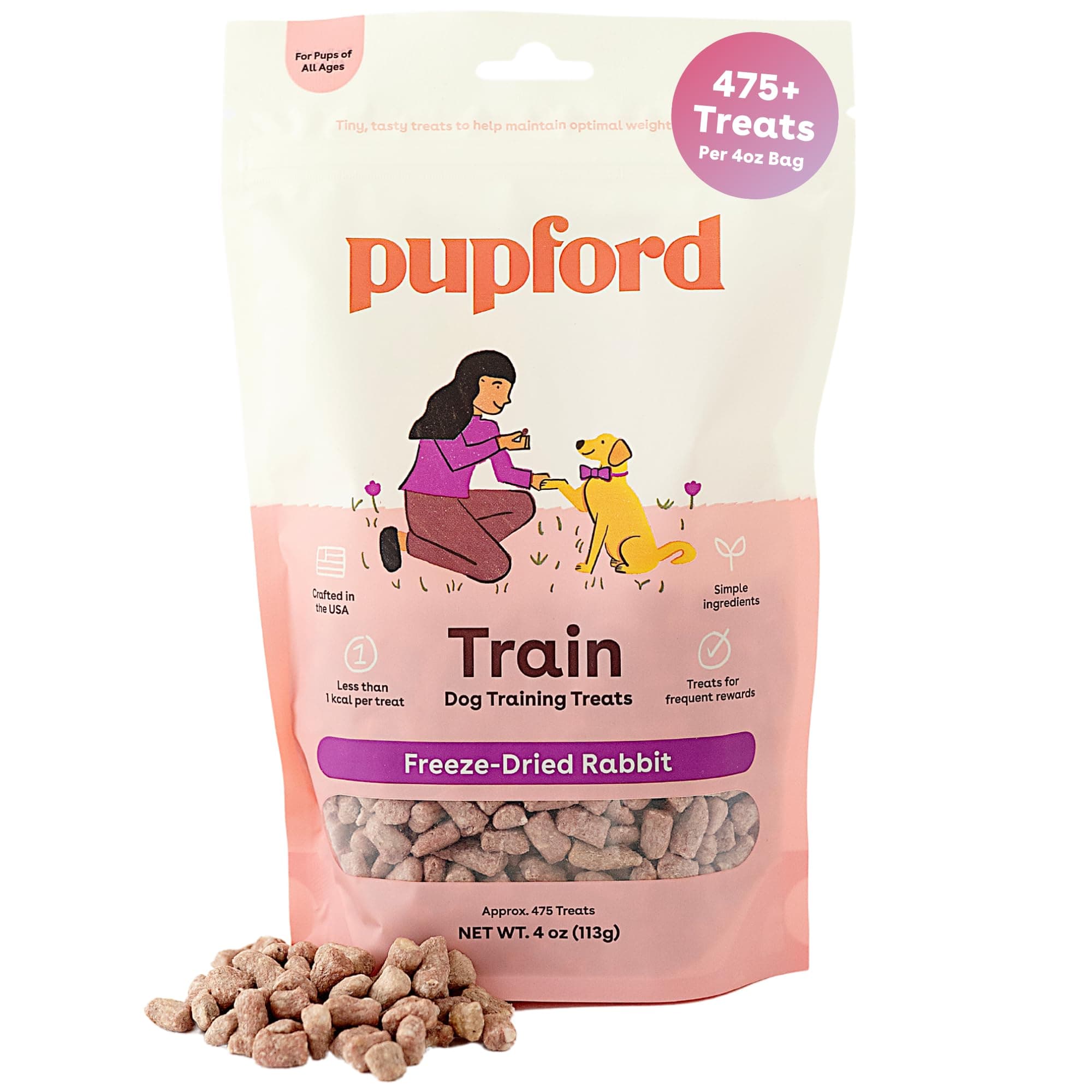 Pupford Freeze Dried Training Treats for Dogs & Puppies, 475+ Two Ingredient Bites (Rabbit, 4 oz)