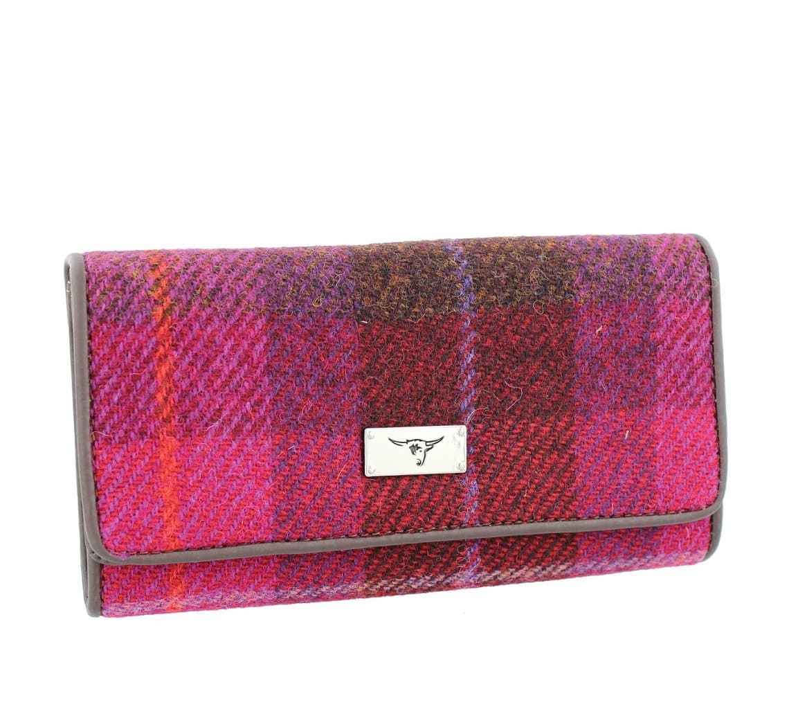 Glen Appin Harris Tweed Ladies Long Fold-Over Purse LB2106 Tiree (Colour 52 Deep Pink)