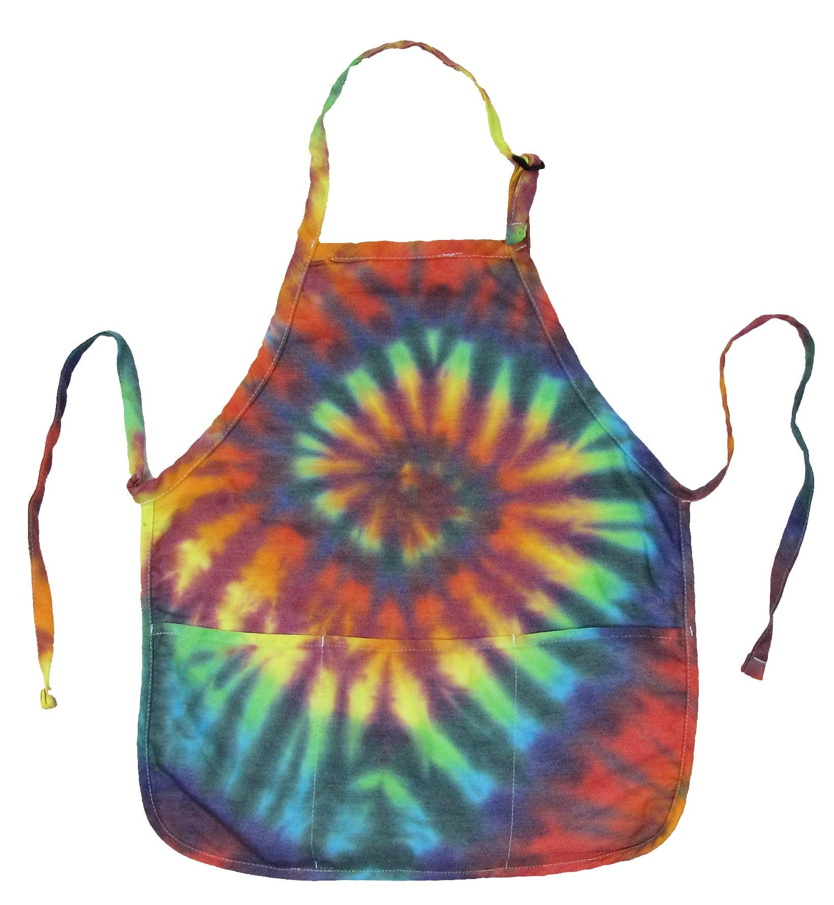 On The Bright Side Brightside Tie Dye 3-Pocket Waist Length Bib Apron - Extreme Rainbow