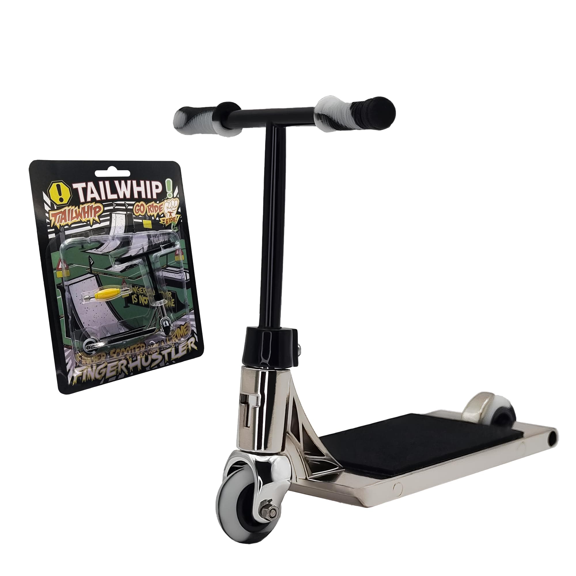 TAILWHIP Finger Scooter Metal, Durable Mini Scooter for Incredible Tricks, Compatible with Tech Deck Fingerboards, Bikes & Skatepark, Improve Hand Motor Skills, Perfect Toy for Kids & Adults, Chrome