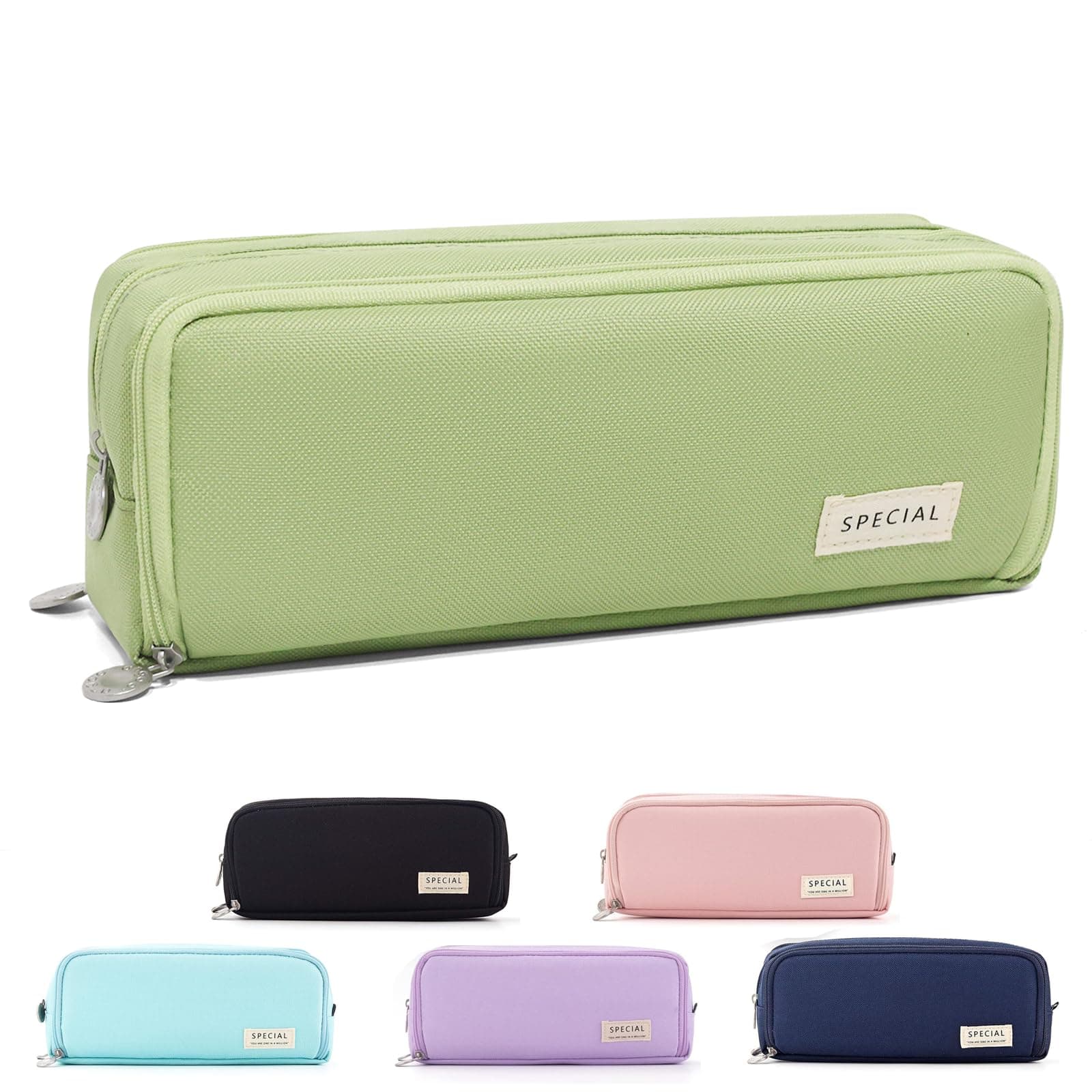 Cicimelon Pencil Case Large Capacity Cases Teenager Girls With Zip Makeup Bag For School & Office, Green, Travel