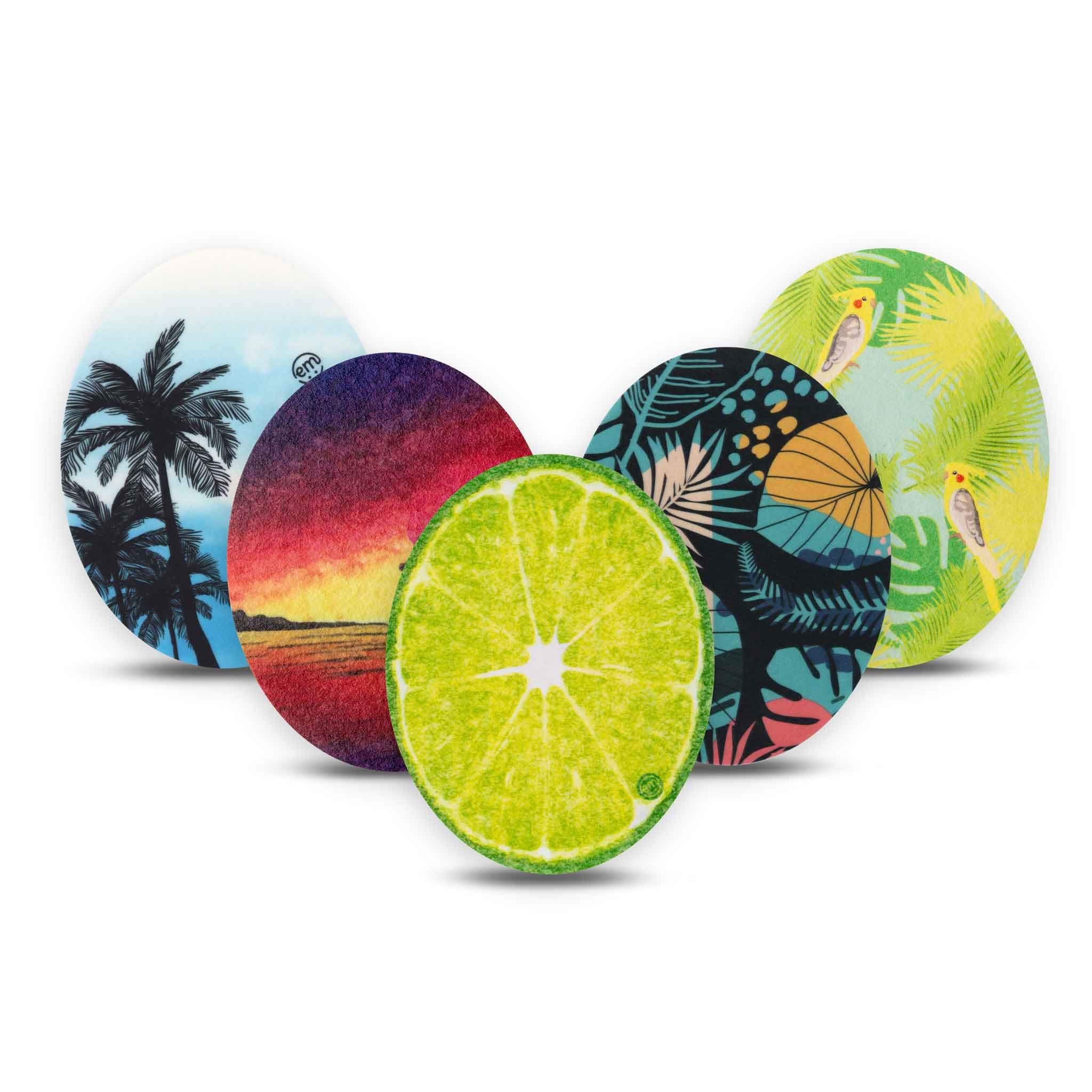 ExpressionMed - Adhesive Patch for Freestyle Libre | Dexcom | Medtronic OVAL (Pack of 5) - CGM tape pre-cut, waterproof, non-frayable. (Tropical)