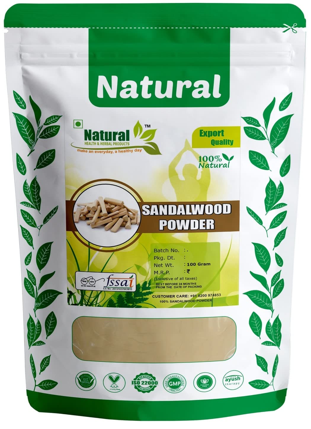 of Natural Sandalwood Powder for Face pack, Face Masks and for Natural white Skin Care Products for men and women for daily use - 100 gm
