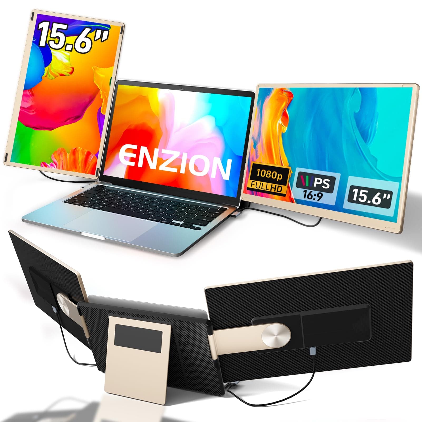 Laptop Screen Extender,Upgraded 15.6" Portable Monitor,FHD 1080P Triple Laptop Screen Extender,Detachable Dual Monitor for 13”-17” Laptops,Plug & Play,Compatible with Mac/Wins/Chrome/Dex