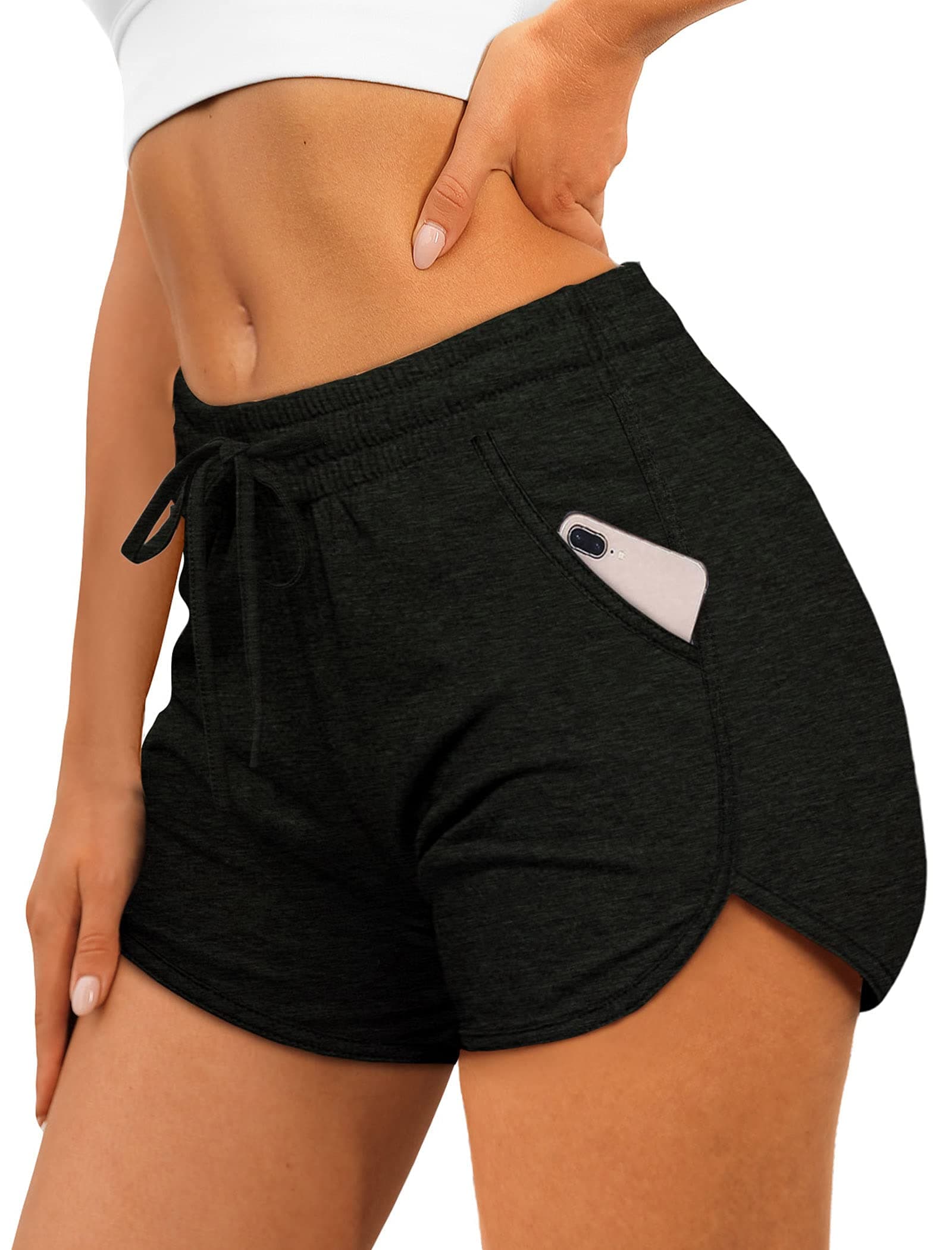 Womens Athletic Shorts Running Dolphin Shorts with Pockets and Drawstring