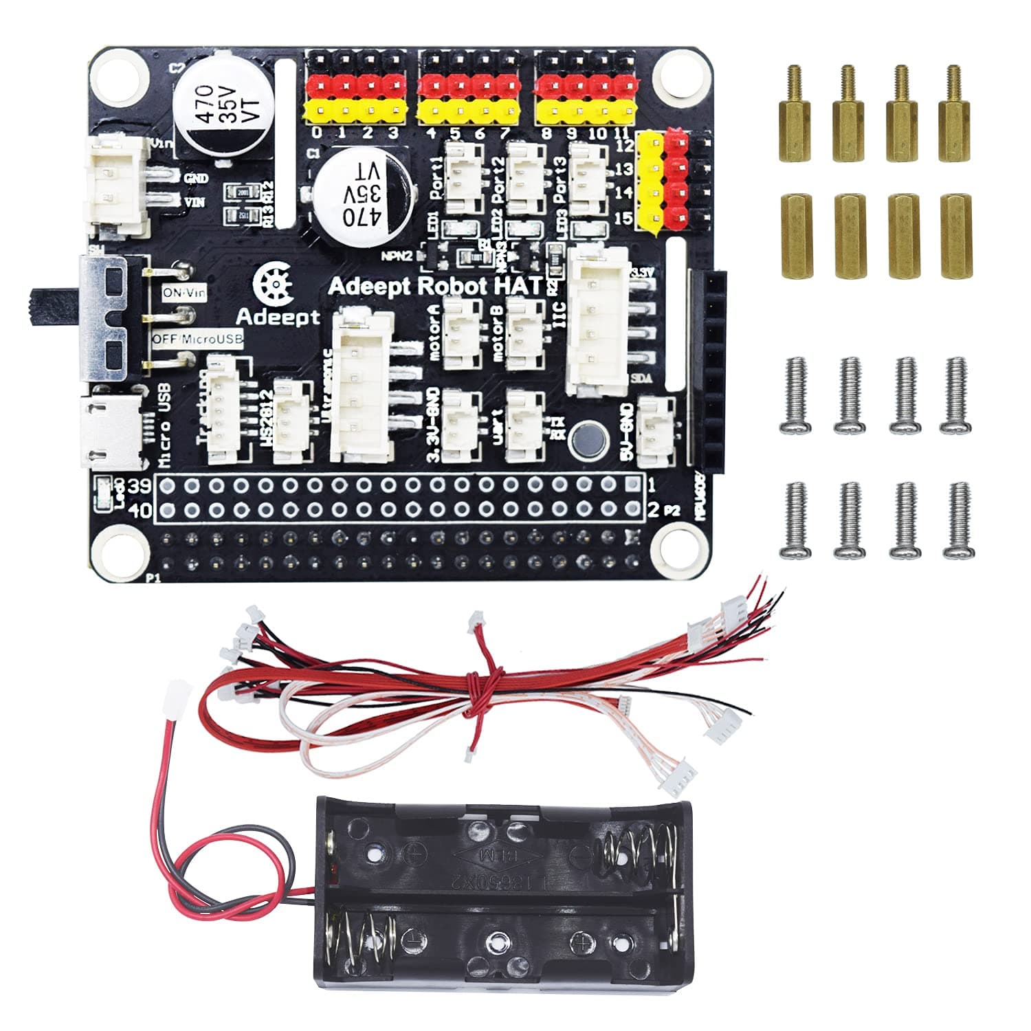 Adeept Raspberry Pi Robot HAT Kit, Smart Robot Car Driver, Robot Expansion Board Support Raspberry Pi 4 Model B 3B+ 3B 2B B+, L298P DC Motor Drive, PCA9685 16 Channel 12-Bit PWM Servo Motor Driver