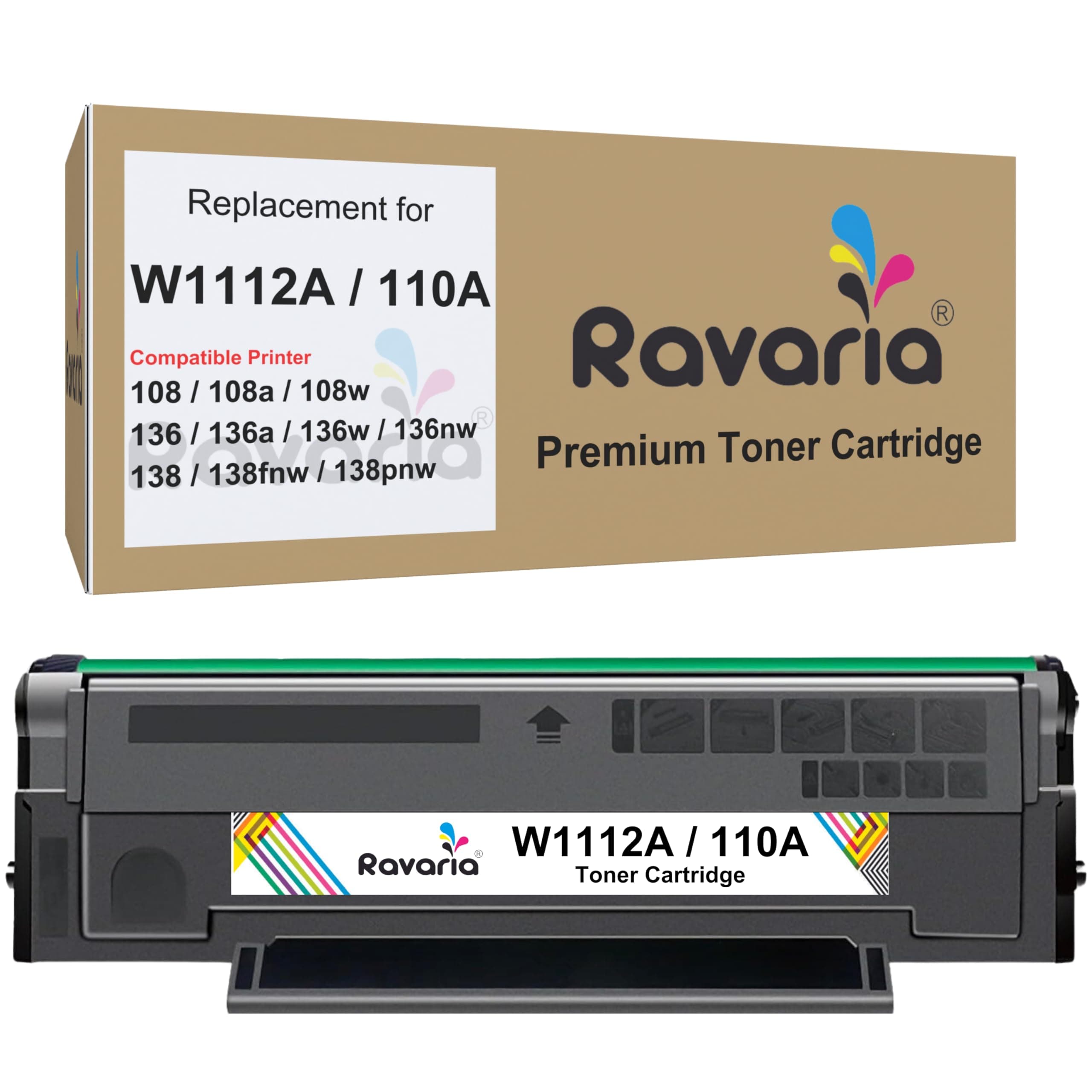 Ravaria W1112A / 110A Compatible Black Toner Cartridge for HP 110A Toner Cartridge Compatible with HP Laserjet 108,108a,108w,136,136a,136w,136nw,138,138fnw Printers
