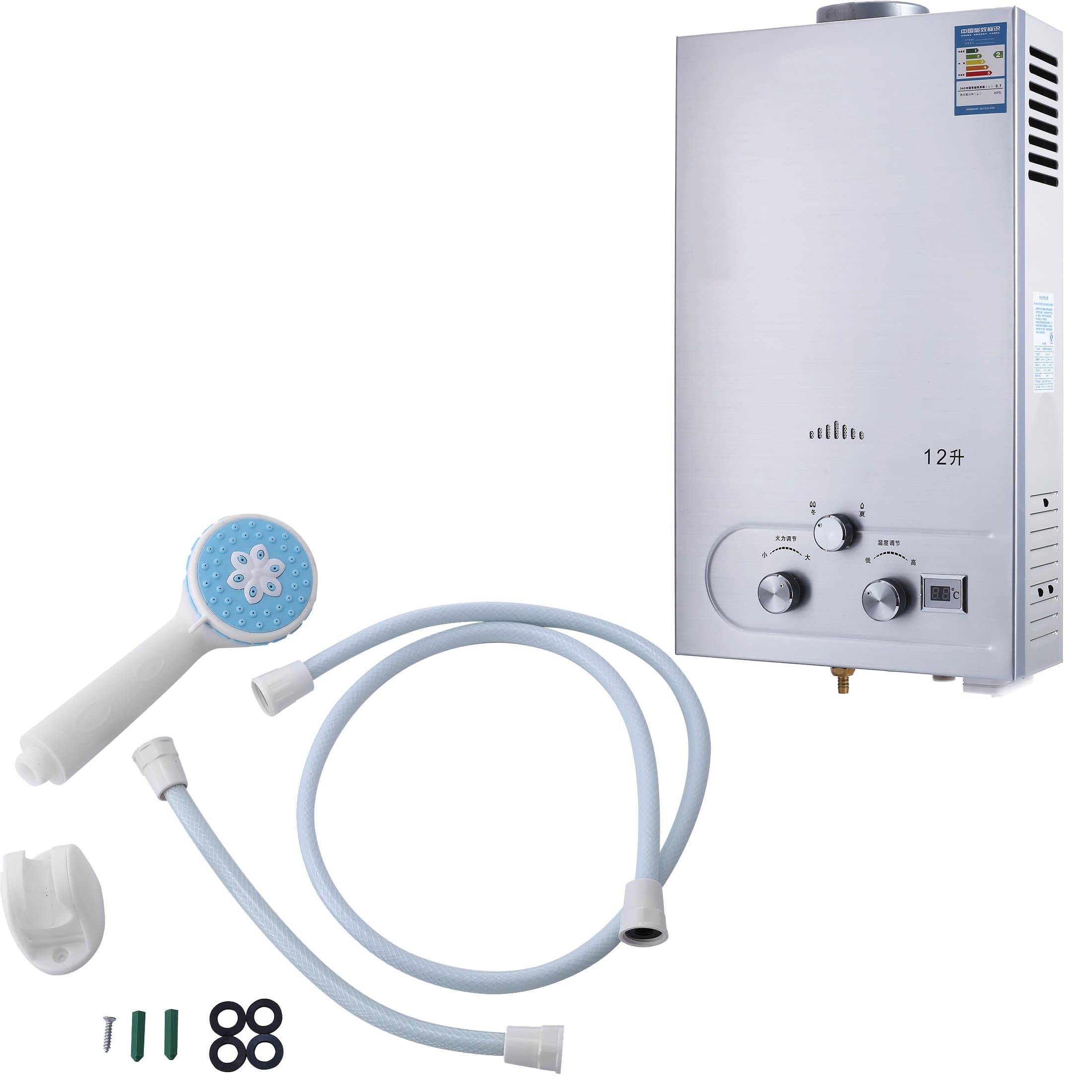 Utraselect Propane Tankless Water Heater 12L LPG Propane Water Heater Gas Tankless Instant Boiler with Shower Head and LCD Display (12L)