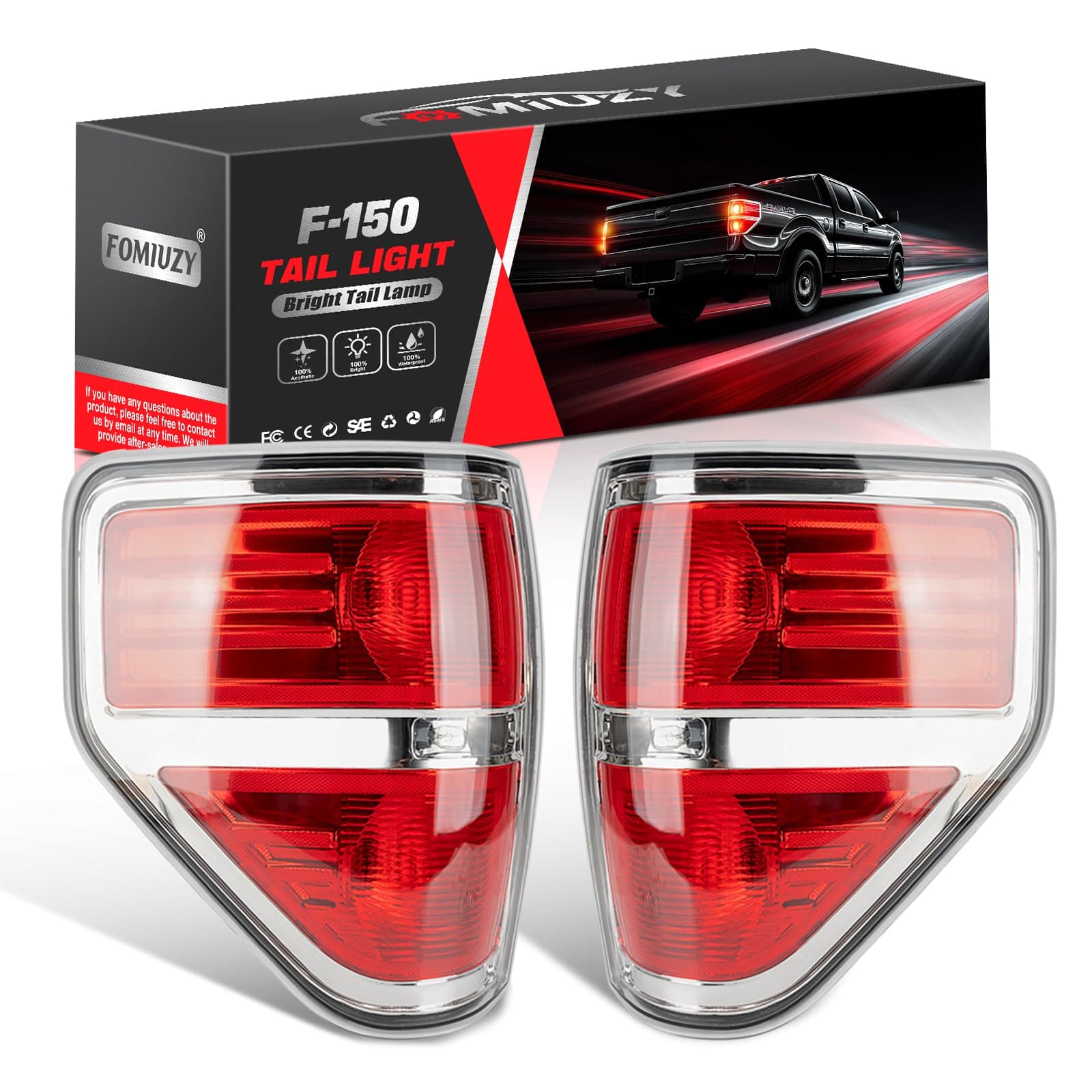 Tail Lights Assembly Fit Ford F150 F-150 2009 2010 2011 2012 2013 2014 Rear Brake Turn Signal Back Up Taillight Left Driver Right Passenger Lens Cover BL3Z13404AB BL3Z13405AB(Bulb Included)