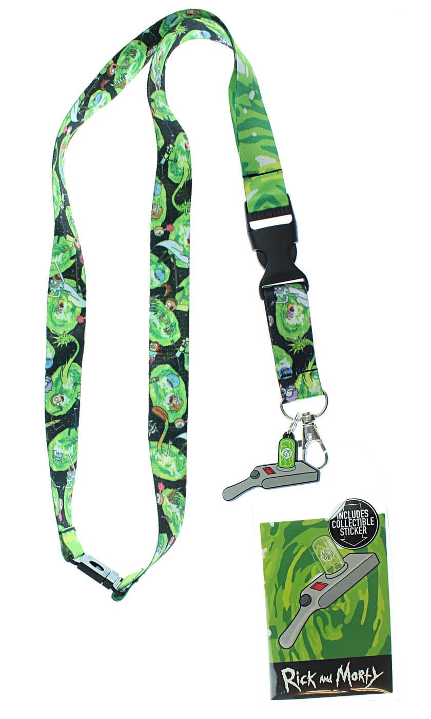 Bioworld Rick And Morty Lanyard with ID Holder, Portal Gun Rubber Charm and Sticker