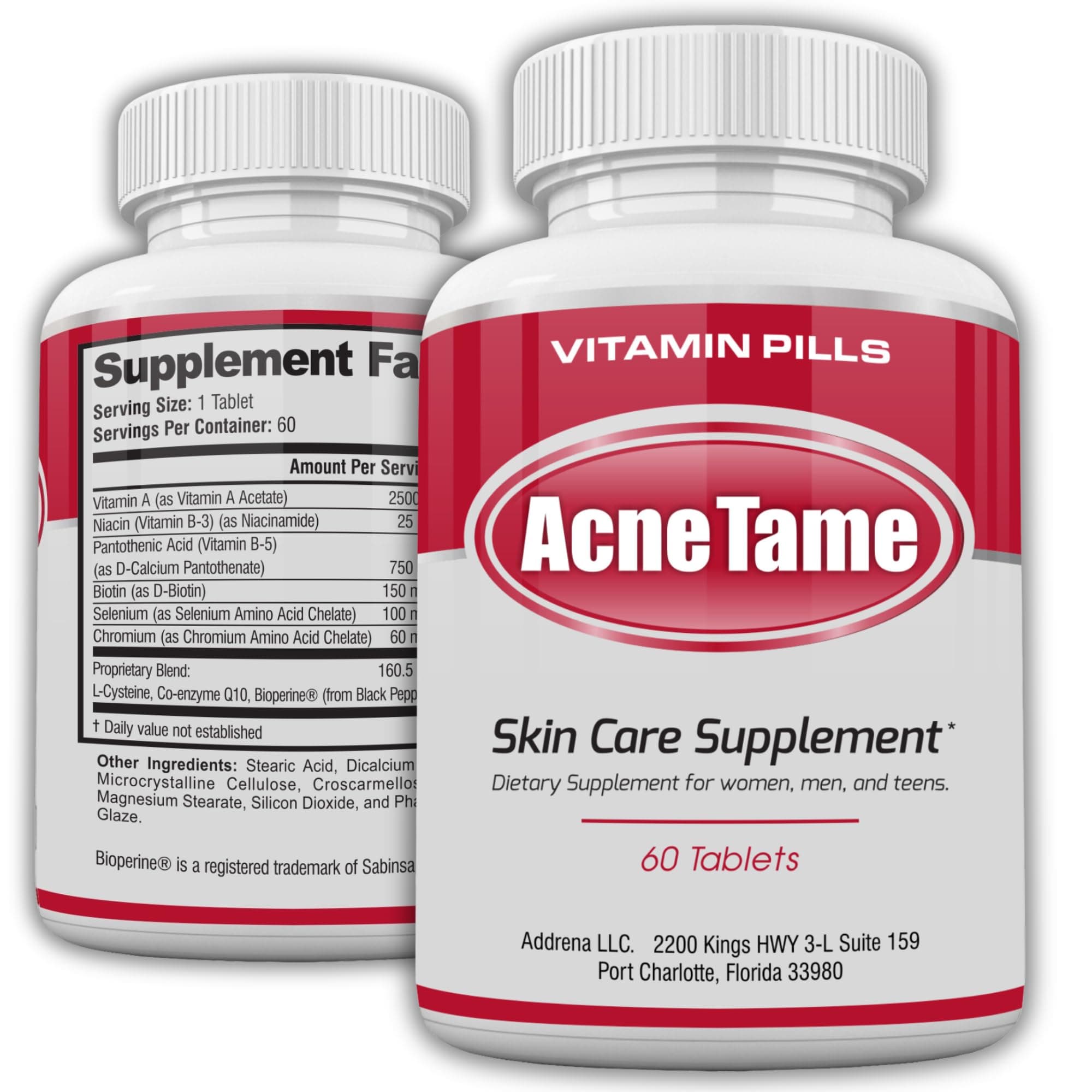 Acne Pills- Acne Tame Supplement- Clear Skin Vitamins Pill for Oily Skin Treatment, Hormonal Blemishes, Anti Spots & Cystic Acnes Supplements for Women, Men, Teens & Adults- 60 Oral Tablets