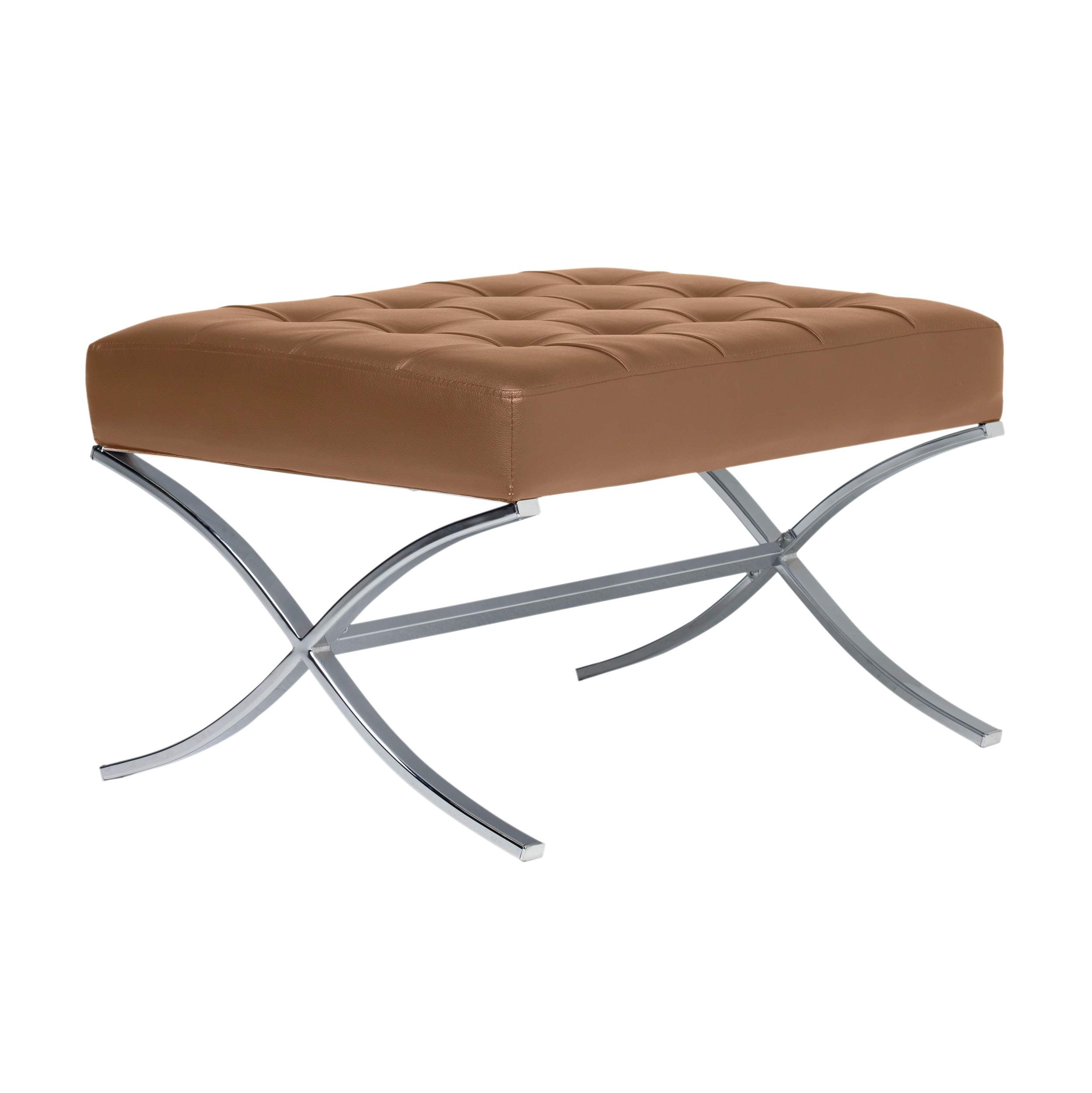 Studio Designs Home Atrium Bonded Leather Tufted Ottoman in Caramel , 29"W x 22"D x 18"H,