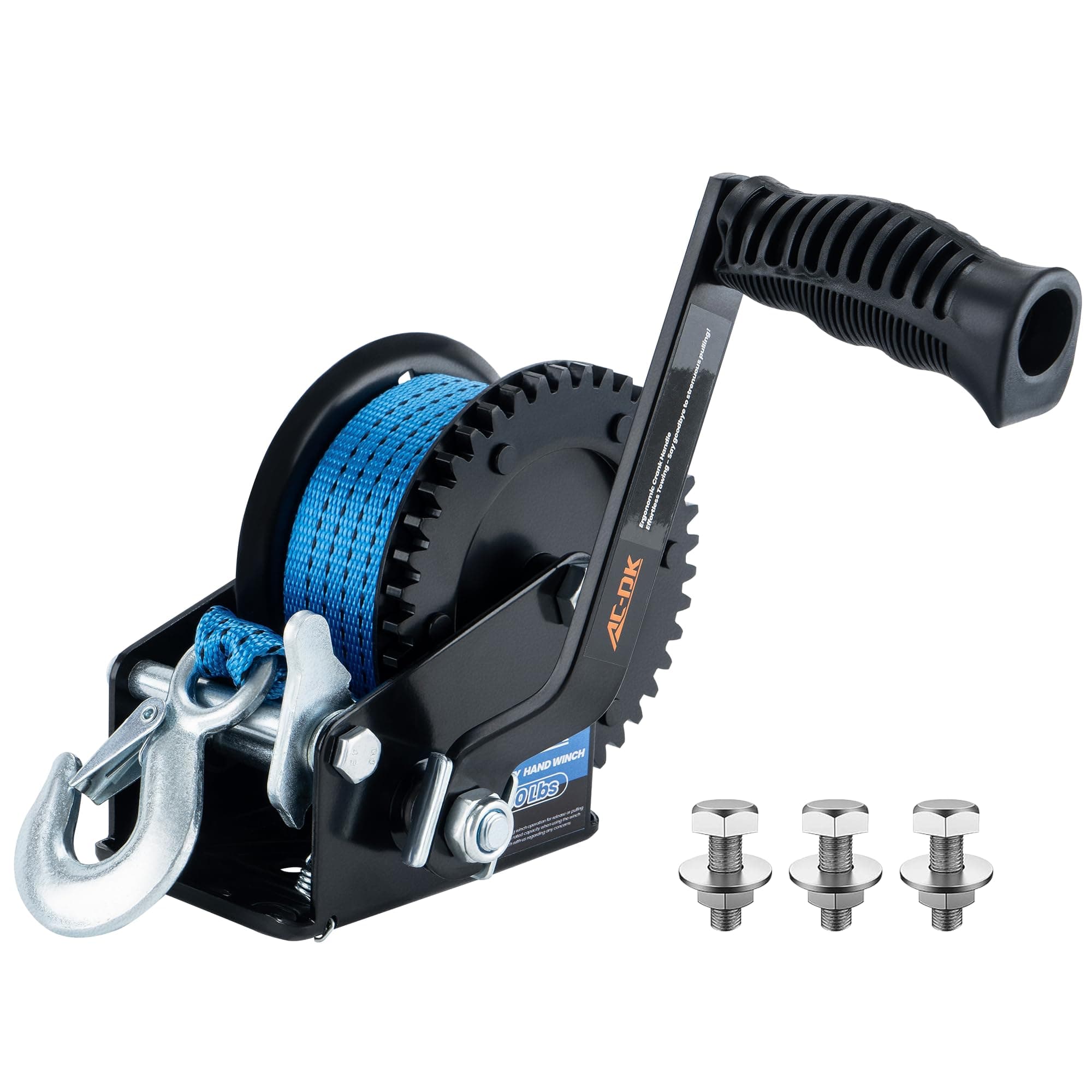AC-DK 1600lbs Heavy Duty Boat Trailer Winch with 26FT Strap, 2-Way Ratchet & 4:1 Gear Trailer Winch, Portable Hand Crank Winch for Boat, Truck, Trailer, RV, ATV, Jet Ski