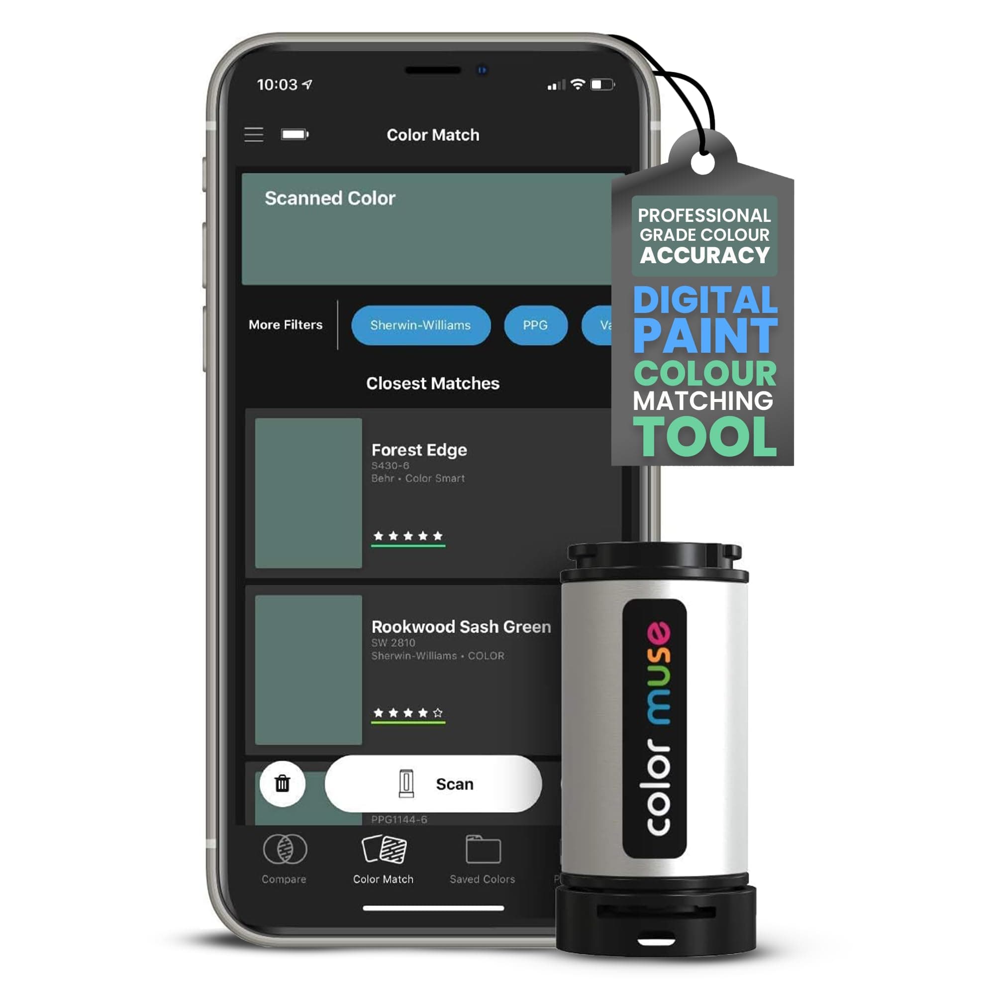 COLOR MUSE Colorimeter Paint Colour Matching Tool, Digital Colour Values Sensor & Reader for Precise and Accurate Paint Color Matching - Perfect for Professional Painters, Designers, and Artists