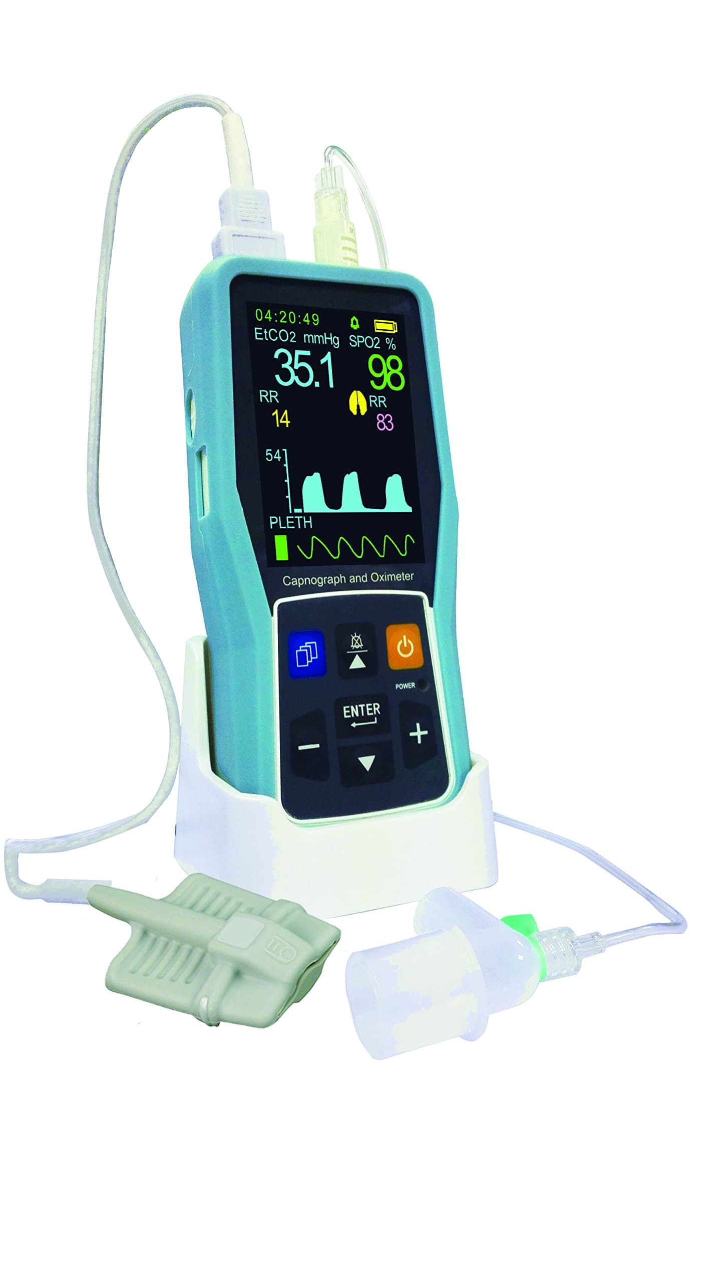 Creative PC-900B Hand Held SideStream EtCO2 and SpO2 (Creative) Monitor with Adult Soft Sensor