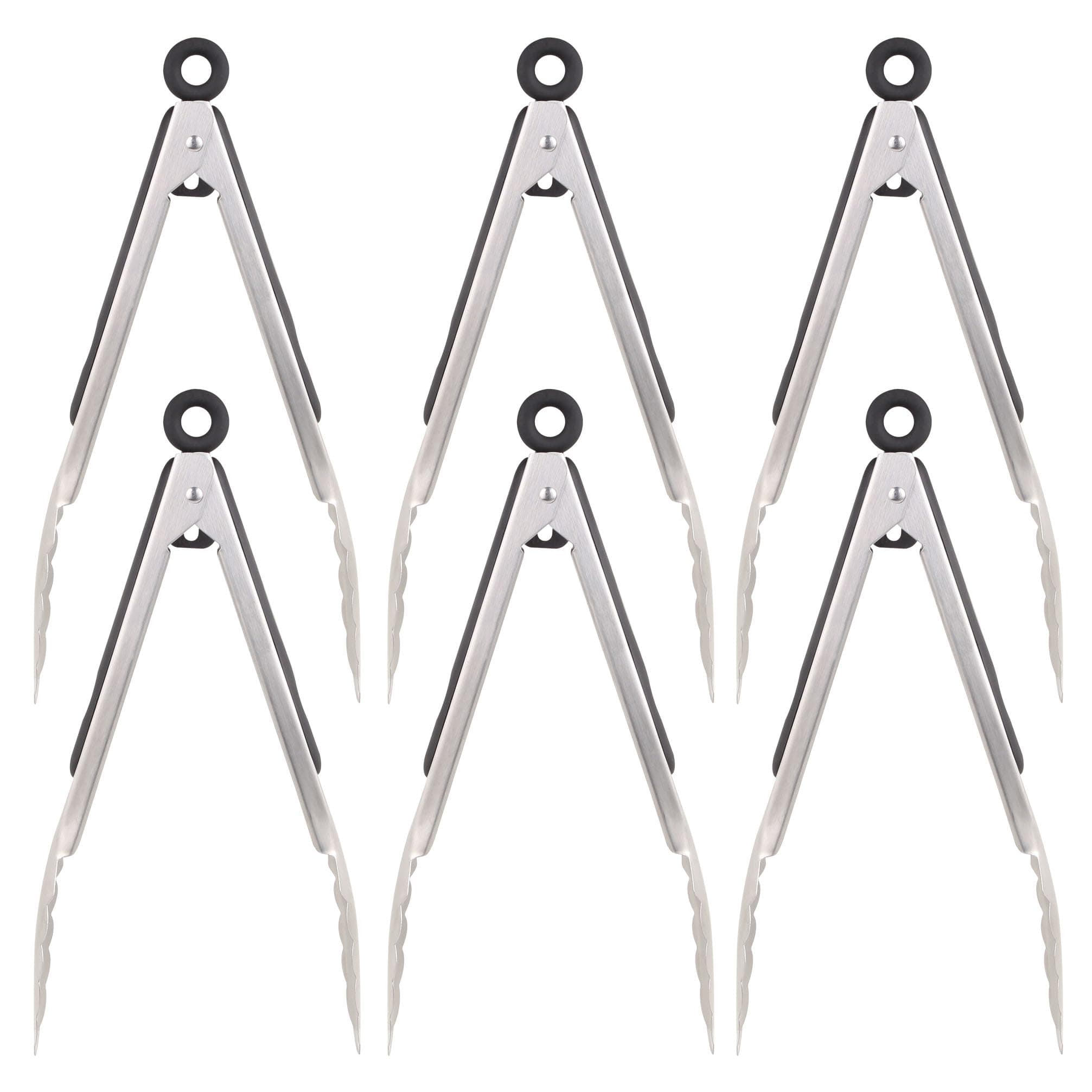 OusyaahStainless Steel Tongs (6 Pcs), 9-Inch Kitchen Tongs for Cooking, Metal BBQ Grill Tongs with Pull Lock, Locking Salad Tongs Food Serving Tongs with Ergonomic Non-Slip Grip