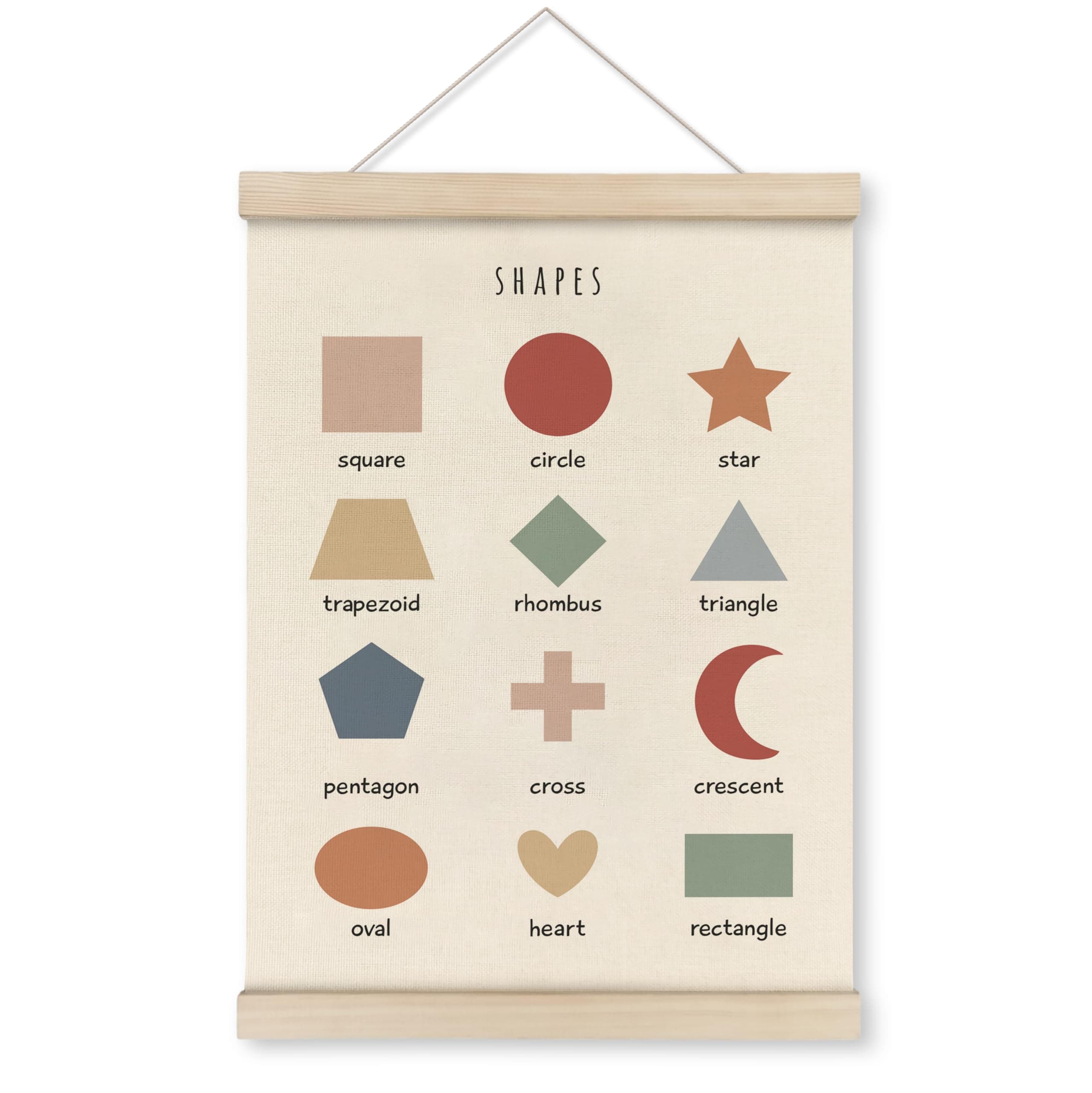 HRQKO Shapes Classroom Decor Poster Hanger Frame, Play Room Wall Decor, Boho Learning Wall Art With Wooden Frames, Educational Wall Hanging Banner for Kids Toddlers Room Homeschool,12x16 Inch