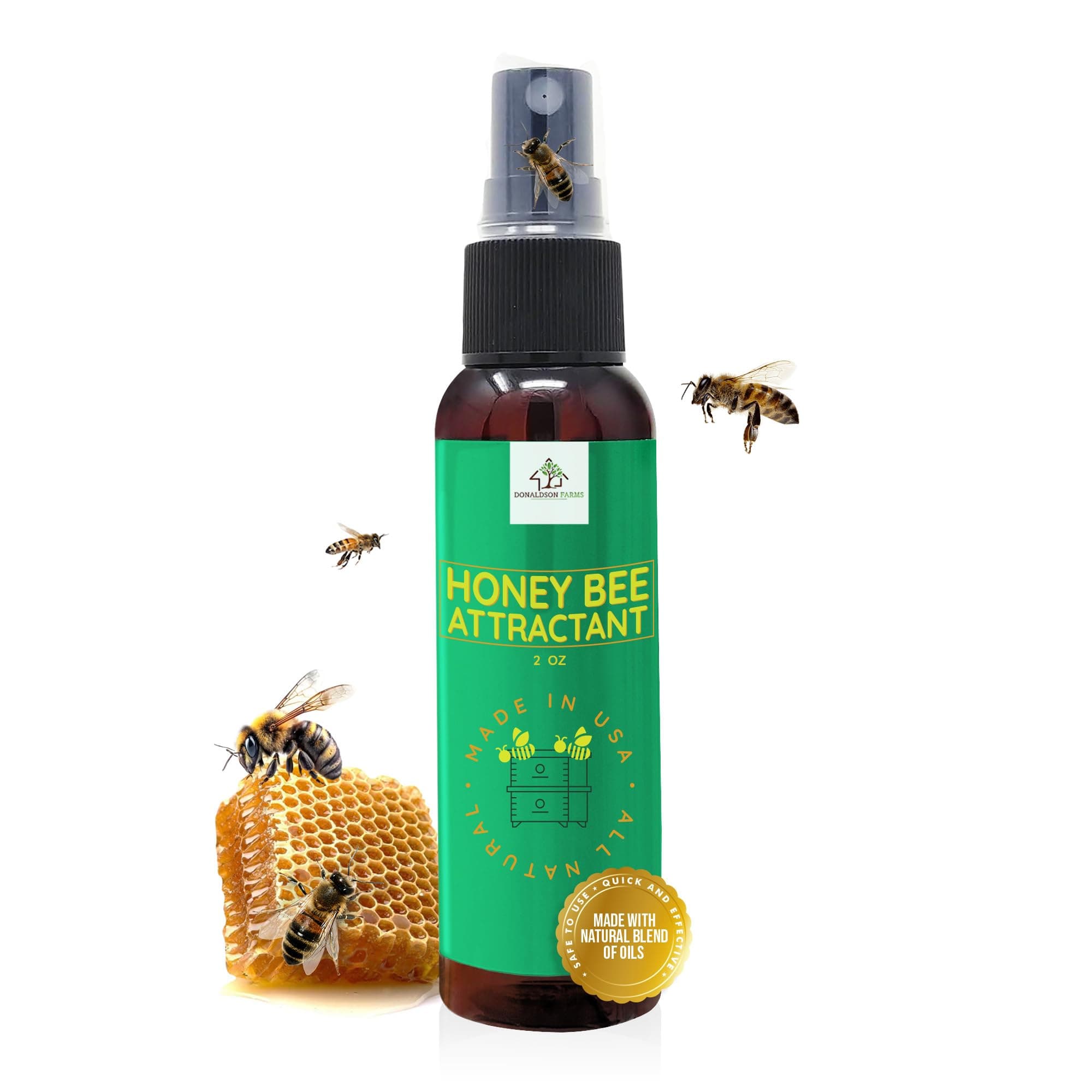Honey Bee Attractant Spray - Bee Hive Lure for Gardens, Beehives, Flowers & Fruit Trees with Natural Lemongrass Oil Formula, Easy to Use for Beekeepers & Pollinator Support - 2 oz