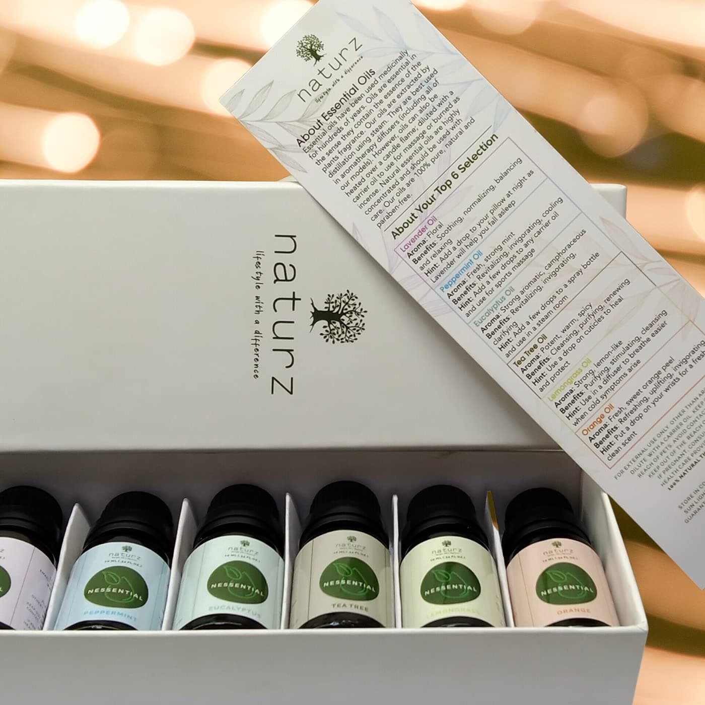 NEssentialAromatherapy Essential Oils Gift Set, Premium Therapeutic Grade 10ml Oils kit - Lavender Oil, Tea Tree Oil, Orange Oil, Lemongrass Oil, Peppermint Oil, Eucalyptus Oil