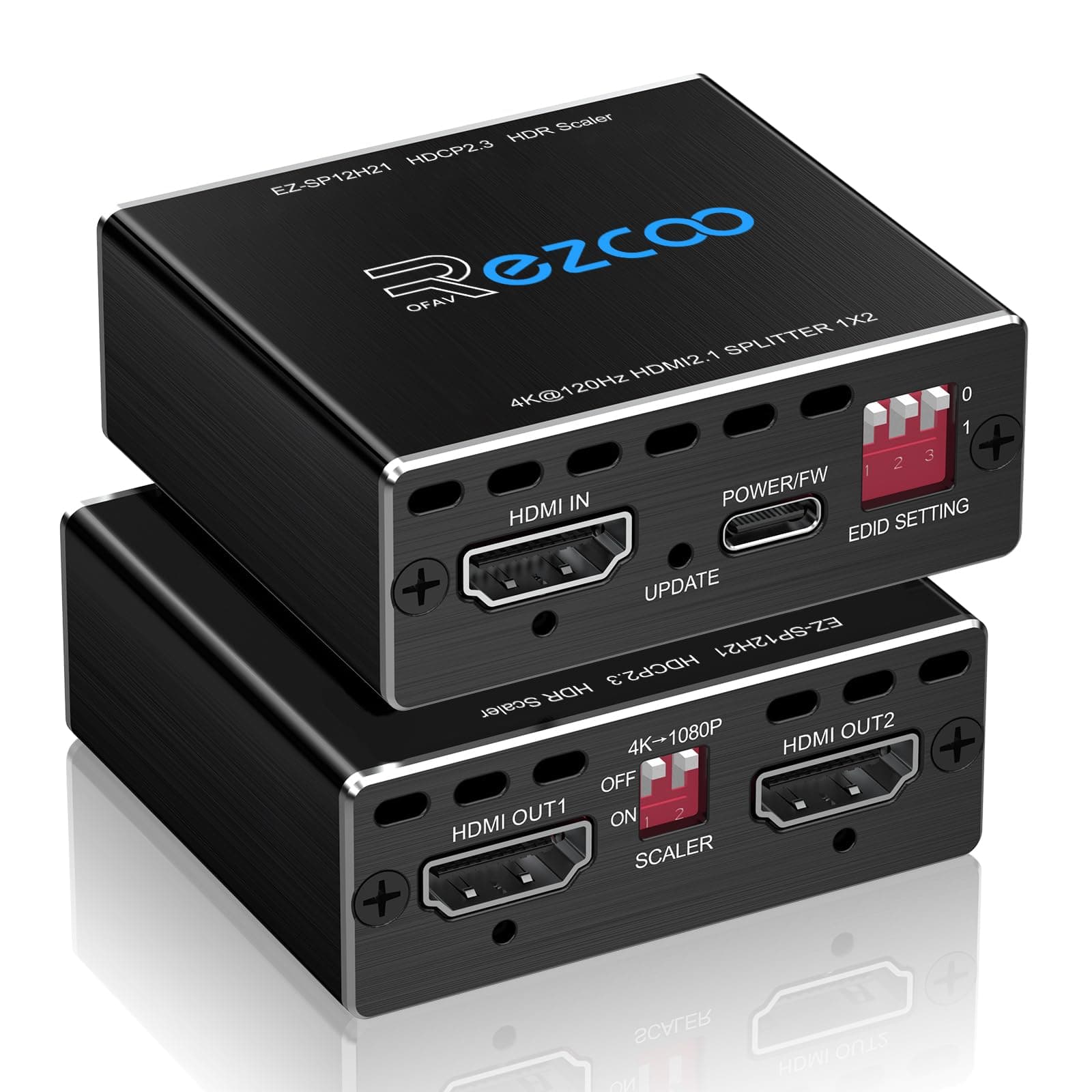 ROFAVEZCO 4K 120Hz HDMI 2.1 Splitter 8K 60Hz 1 in2 out VRR ALLM HDCP2.3 HDR10 8KUHD D-olby Vision Atmos Scaler 4K EDID 1080P Dual Monitors HDMI 2.1 Splitter 1X2 for PS5 SkyQ Xbox NVIDIA AMD