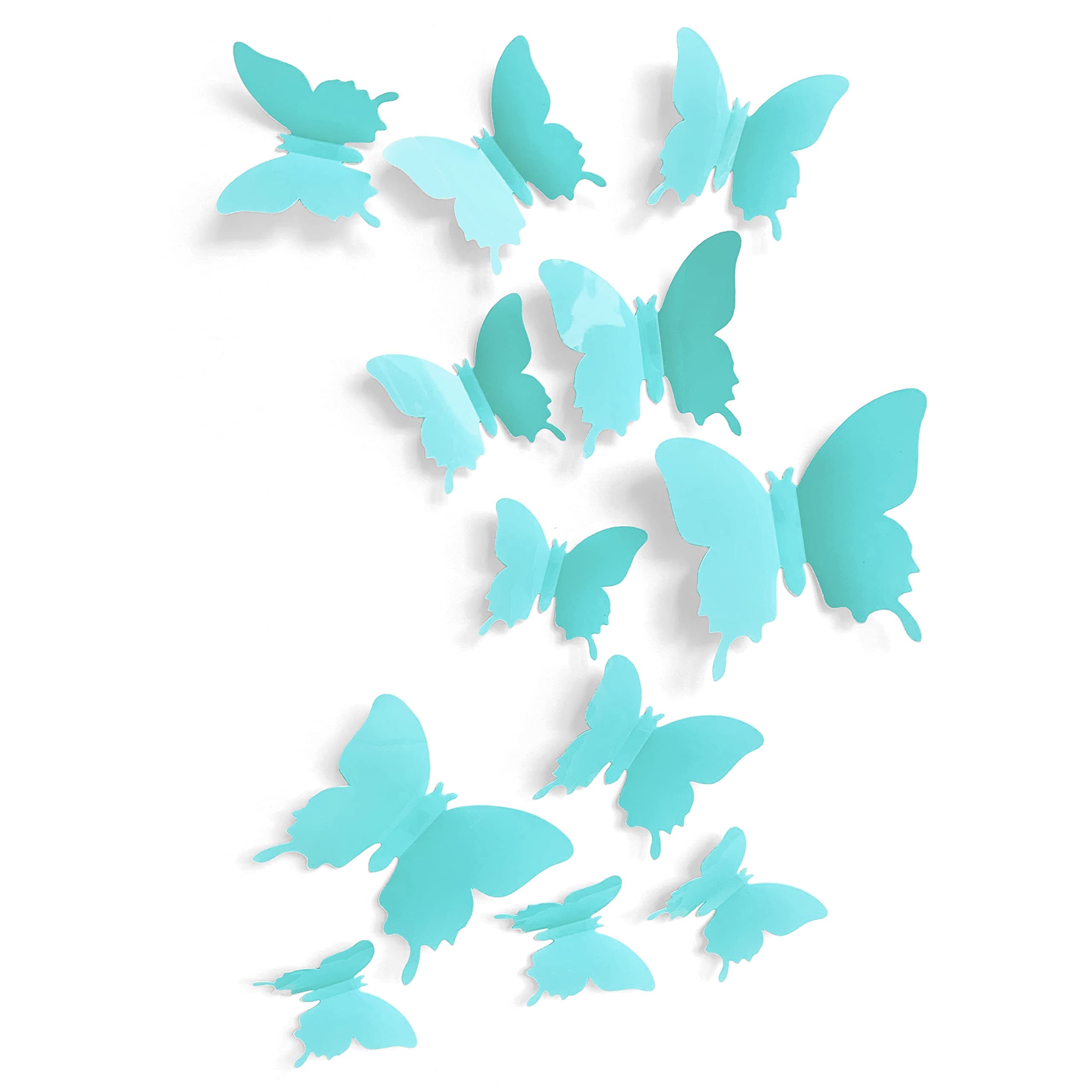 Artivo Cute Blue Butterfly Wall Decor 24 pcs, Girls Room Wall Decals, Teal Aesthetic Butterflies Stickers for Nursery Decorations, Baby Toddler Room Decor for Girls