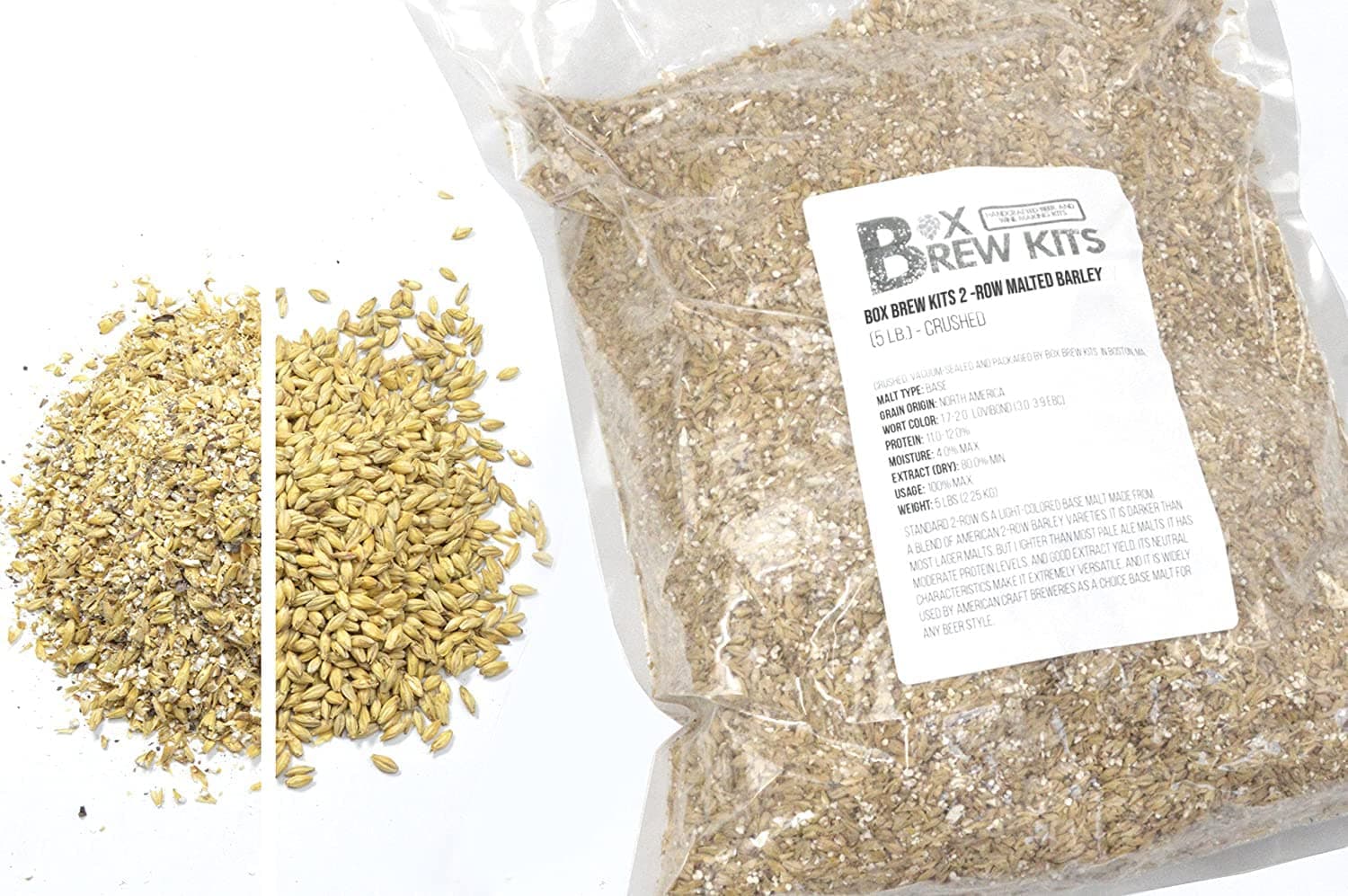 Box Brew Kits 2-Row Malted Barley 5 LBS CRUSHED Home Brewing Beer Making Recipe Ingredients Vacuum Sealed
