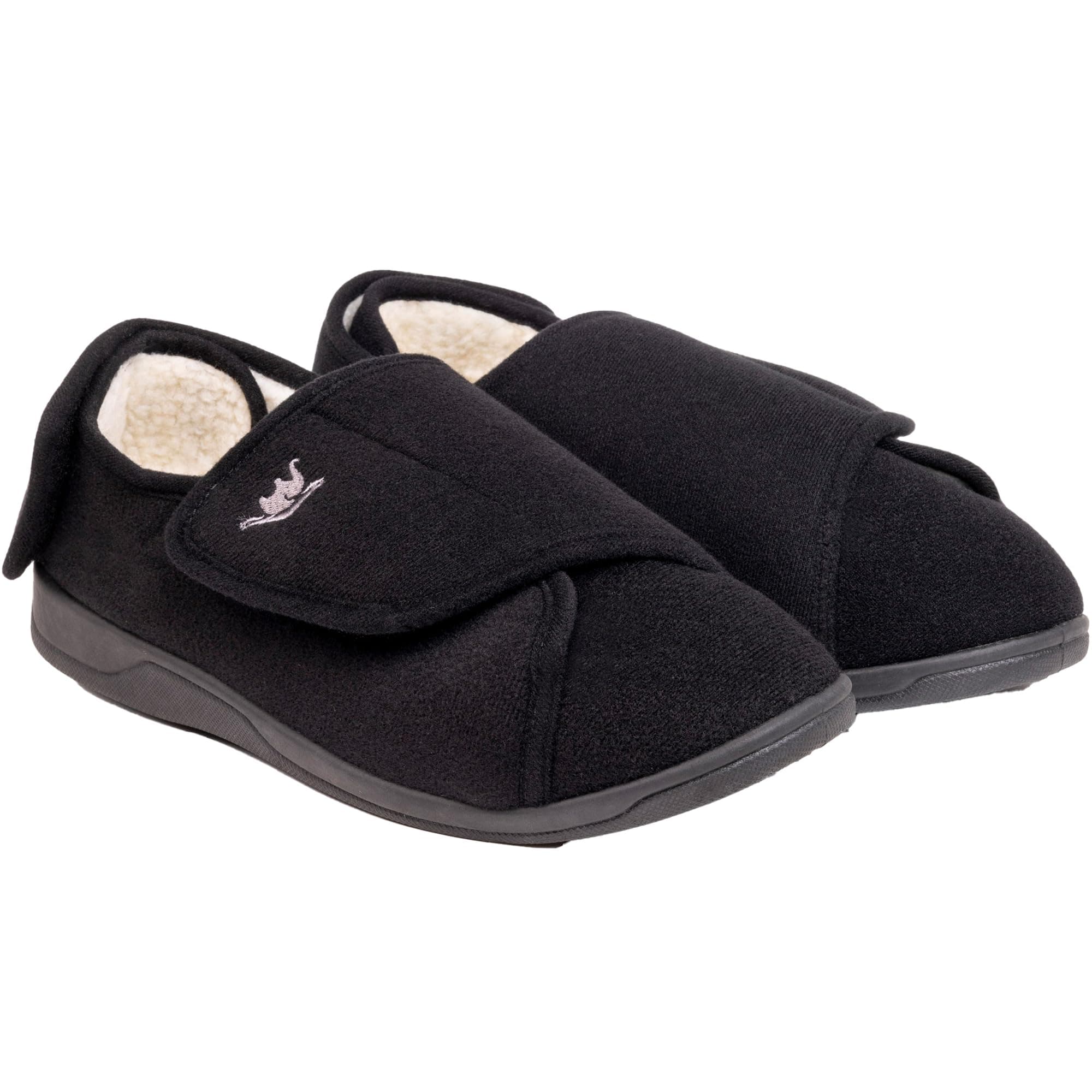 Women's Wide, Extra Wide 80-D Memory Foam Diabetic Slipper with Adjustable Closure Anti Slip Sole, Warm Plush Fleece Arthritis Edema Swollen Diabetic House Shoes