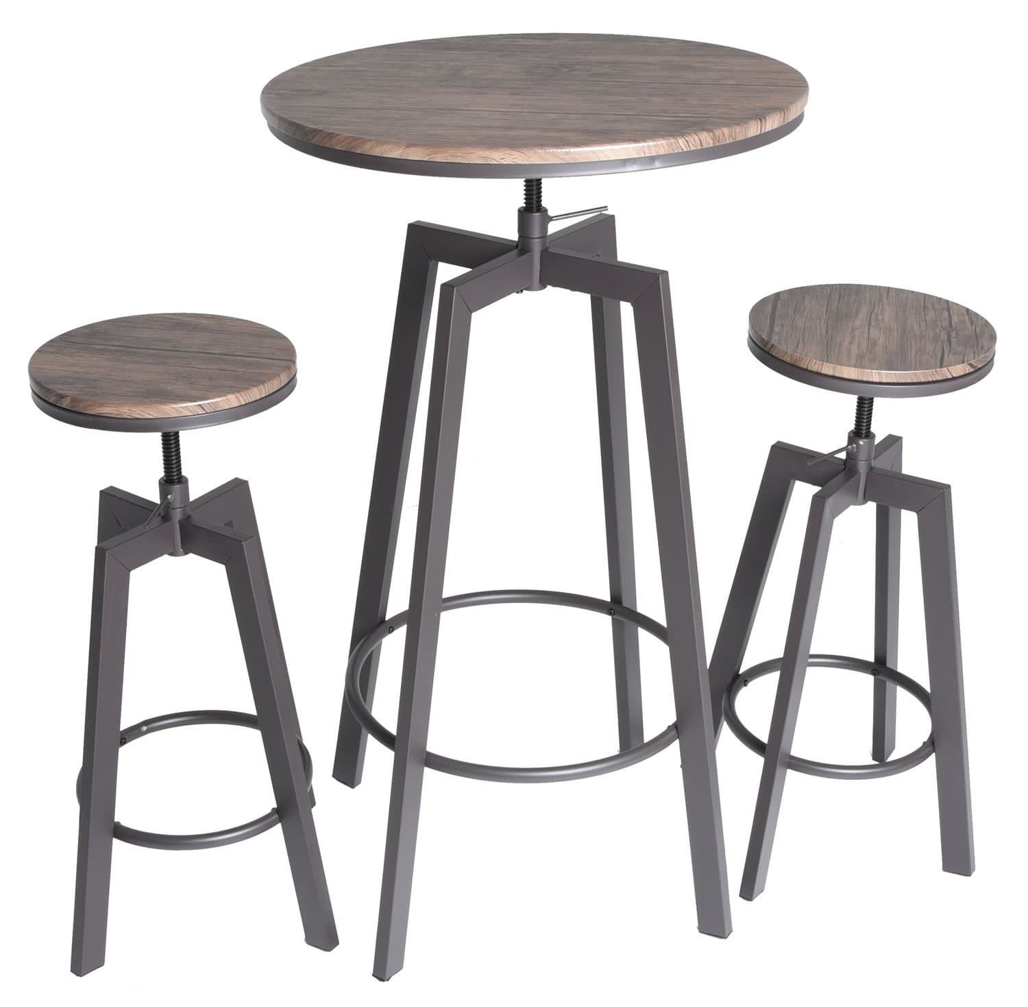 Zenvida 3 Piece Round Pub Table and Stool Set Wood Top Metal Bar Bistro