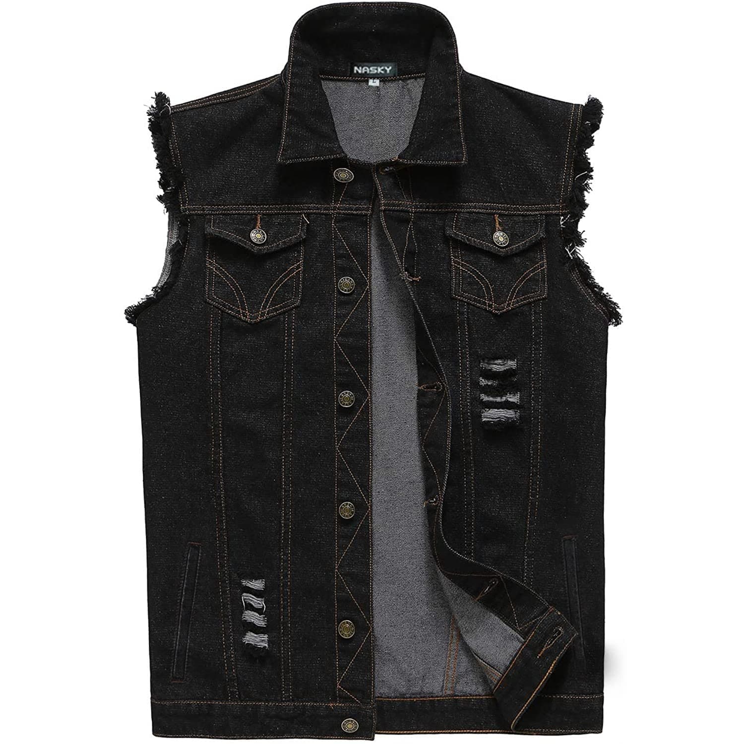 Men's Fit Retro Ripped Denim Vest Sleeveless Jean Vest and Jacket