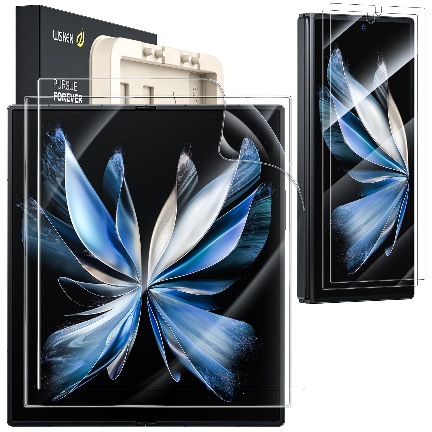 WSKEN for Samsung Galaxy Z Fold 6 Screen Protector,[Easy Auto Align Install][Bubble Self-extinction]Inside Soft TPU Film + Front 9H HD Tempered Glass,Shatterproof,Anti Fingerprint,Anti Scratch,2 Pack